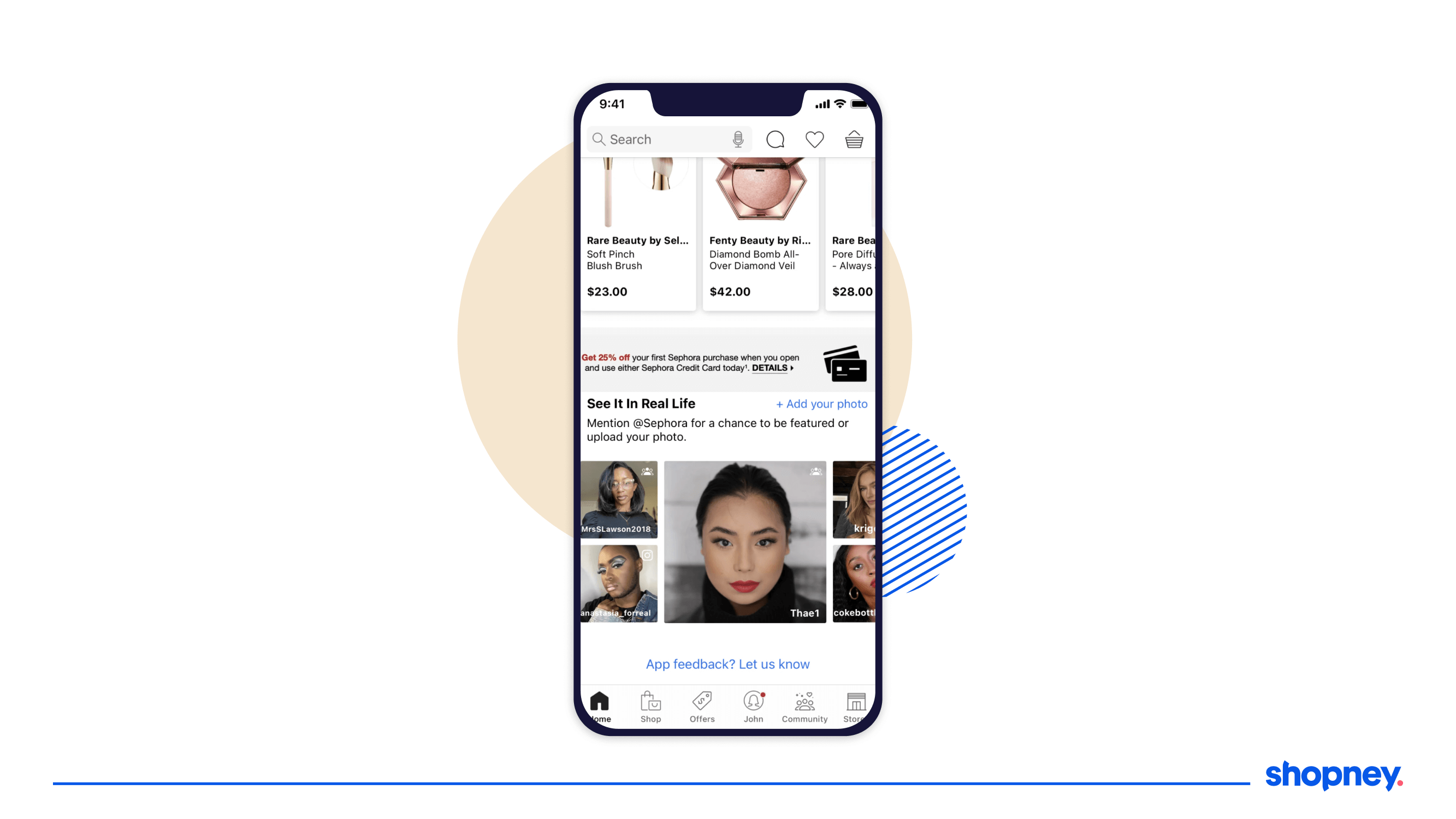 mobile app screen of a brand offering to see the products used in real life