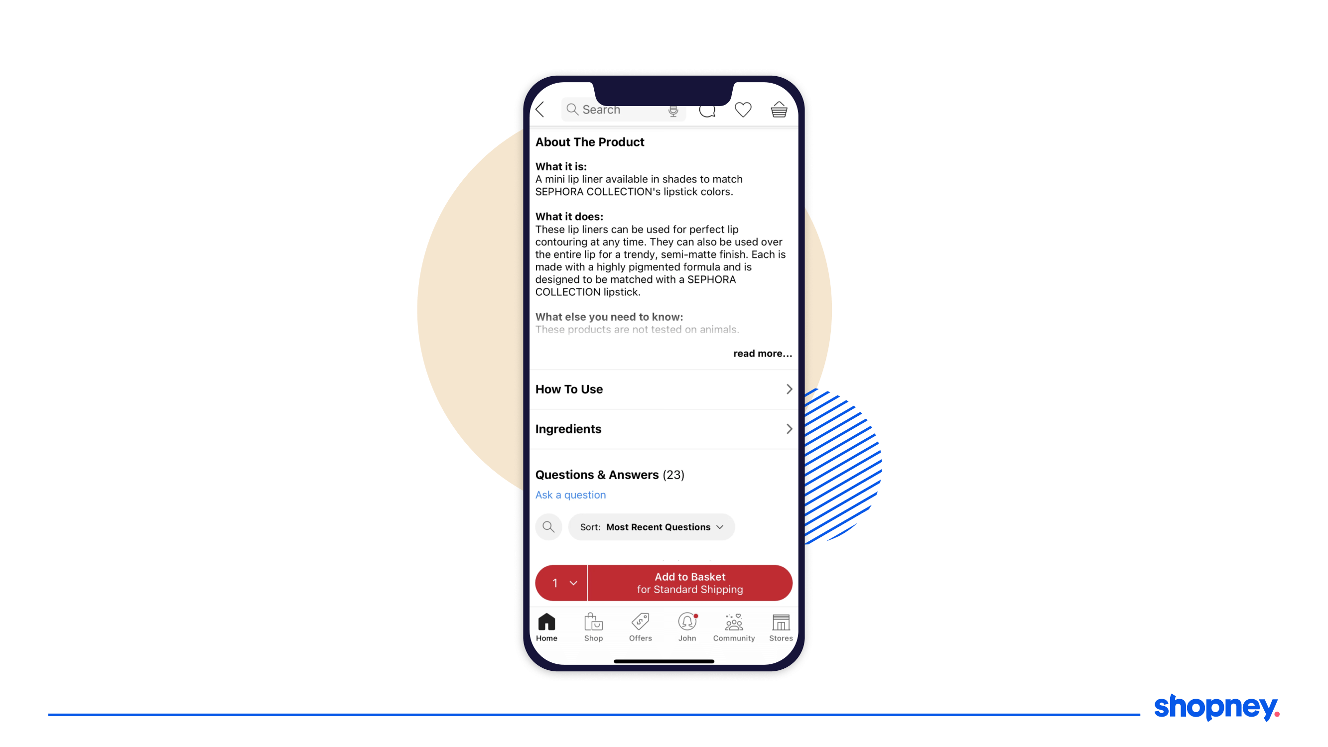 Mobile app of Sephora with a product details page 