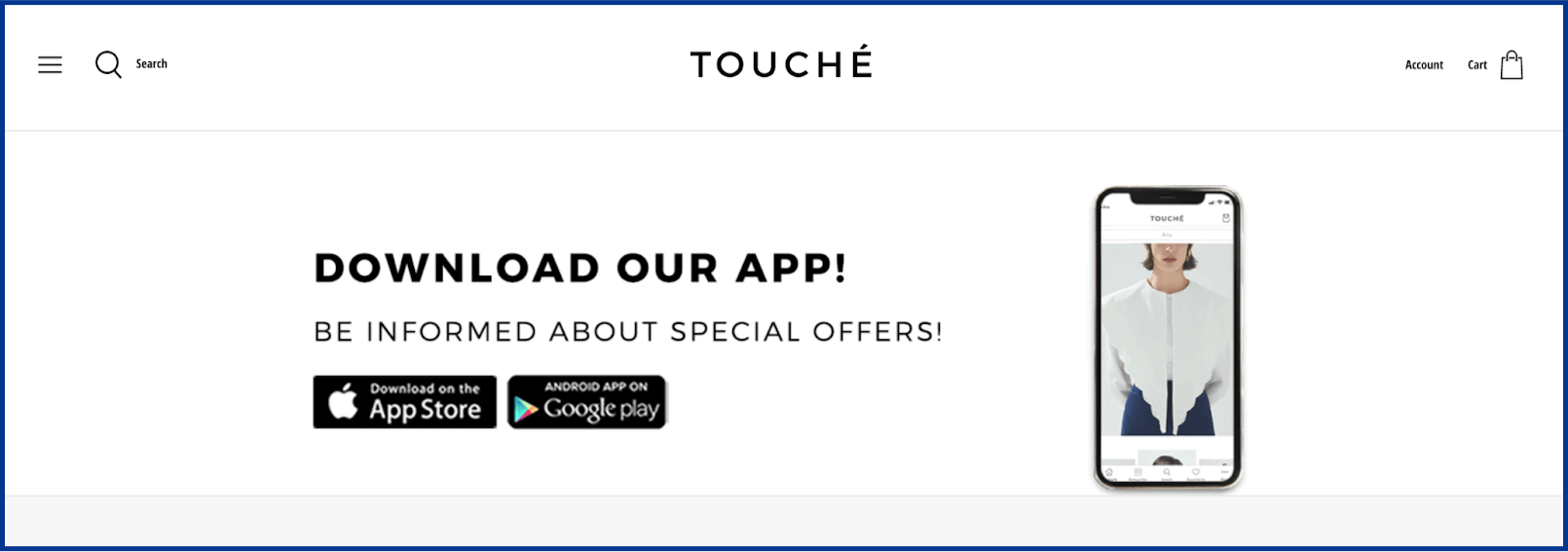 Touche inviting people to download their mobile app in the website footer