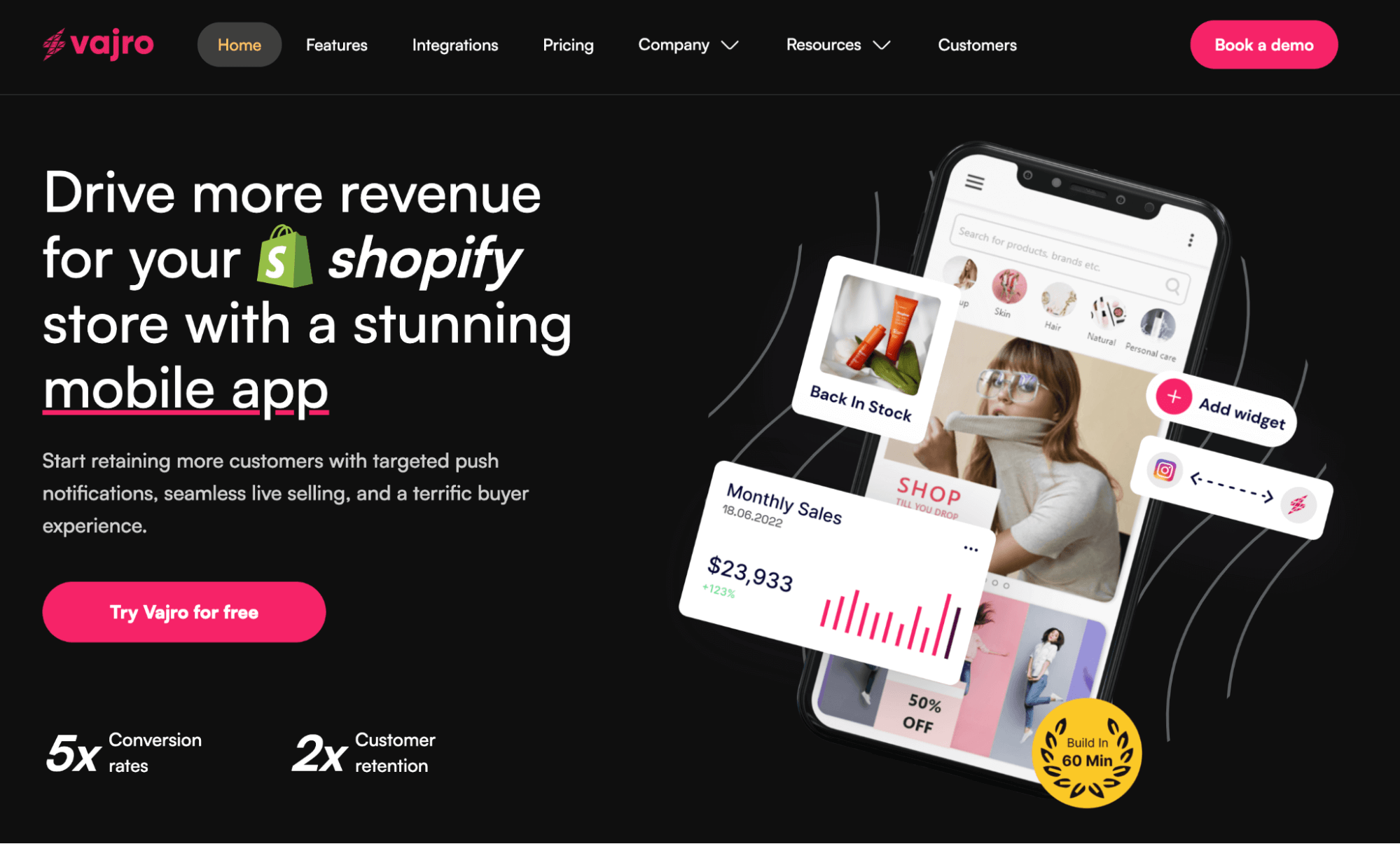 Vajro website homepage