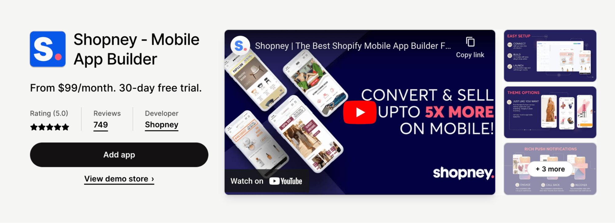 Shopney listing in the Shopify app store