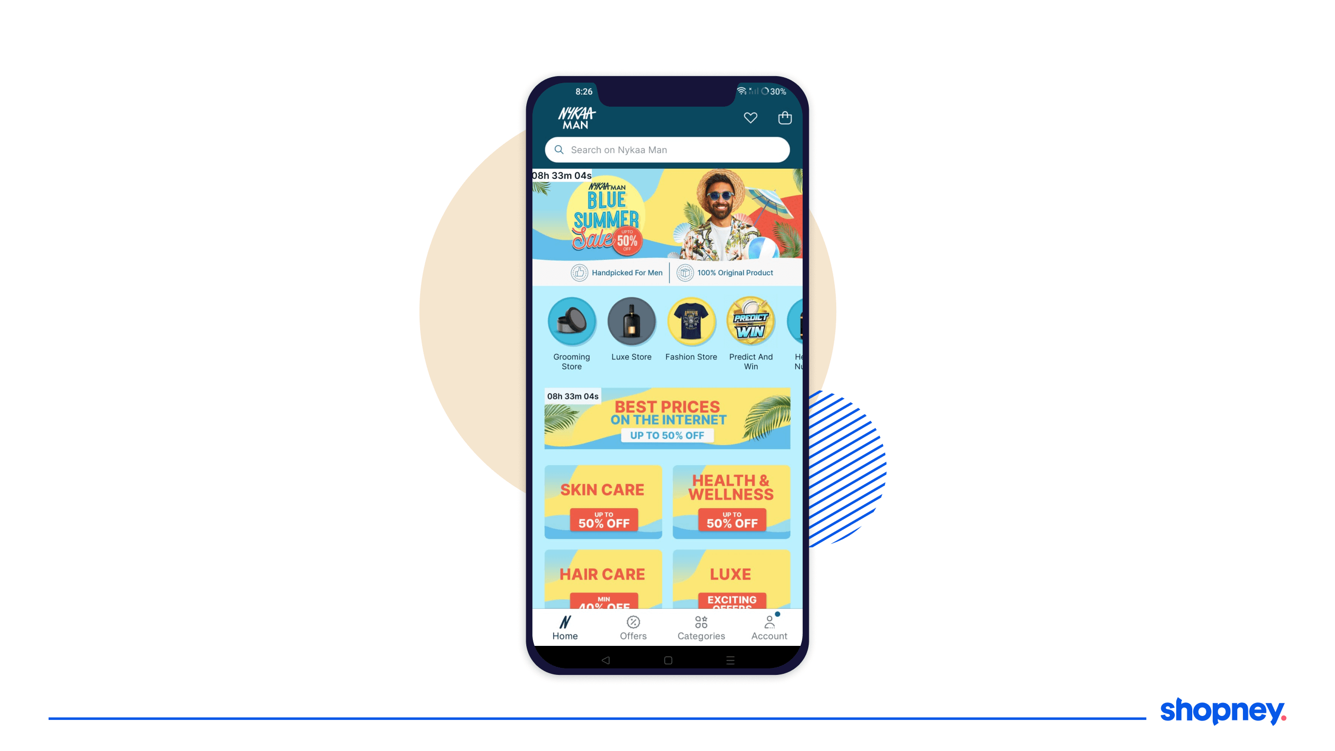 Example of Nykaa Man includes a live countdown timer in mobile app