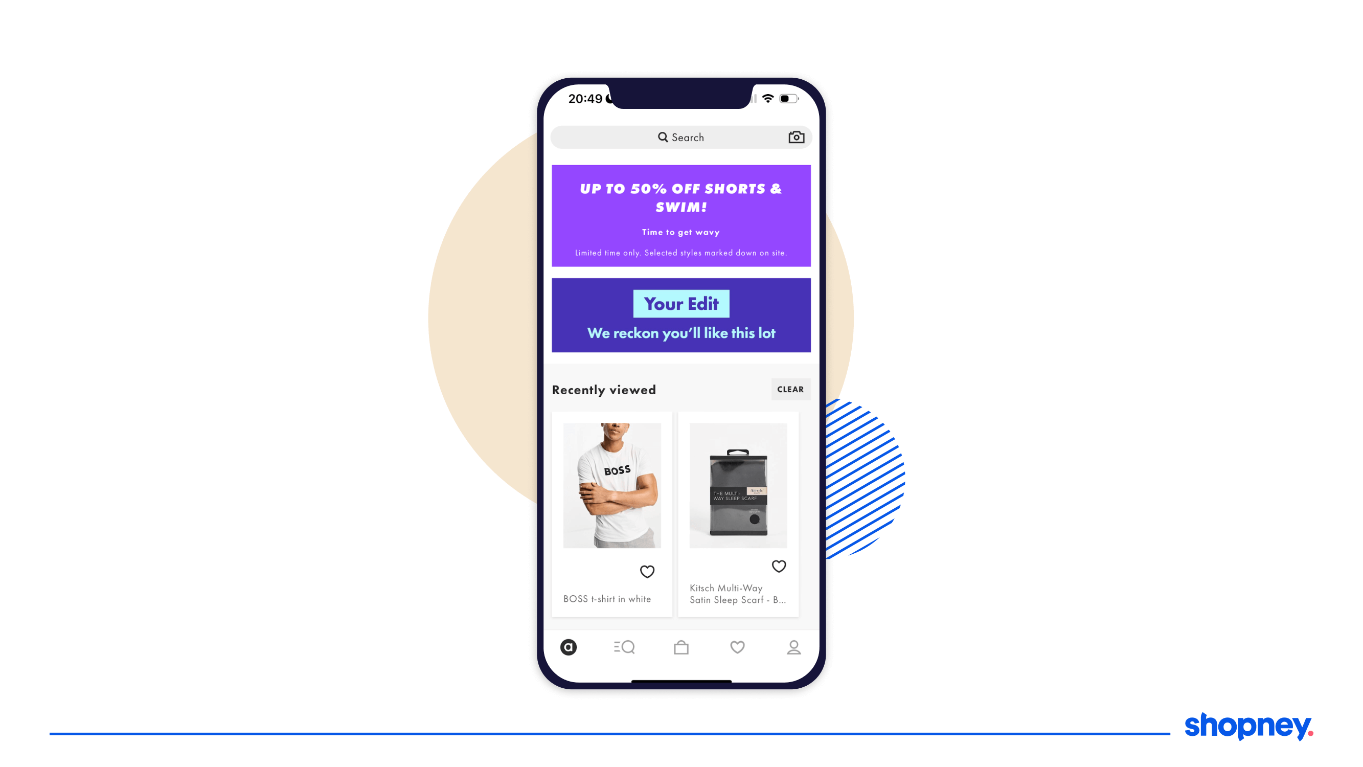 Example of ASOS displaying product recommendations in mobile app