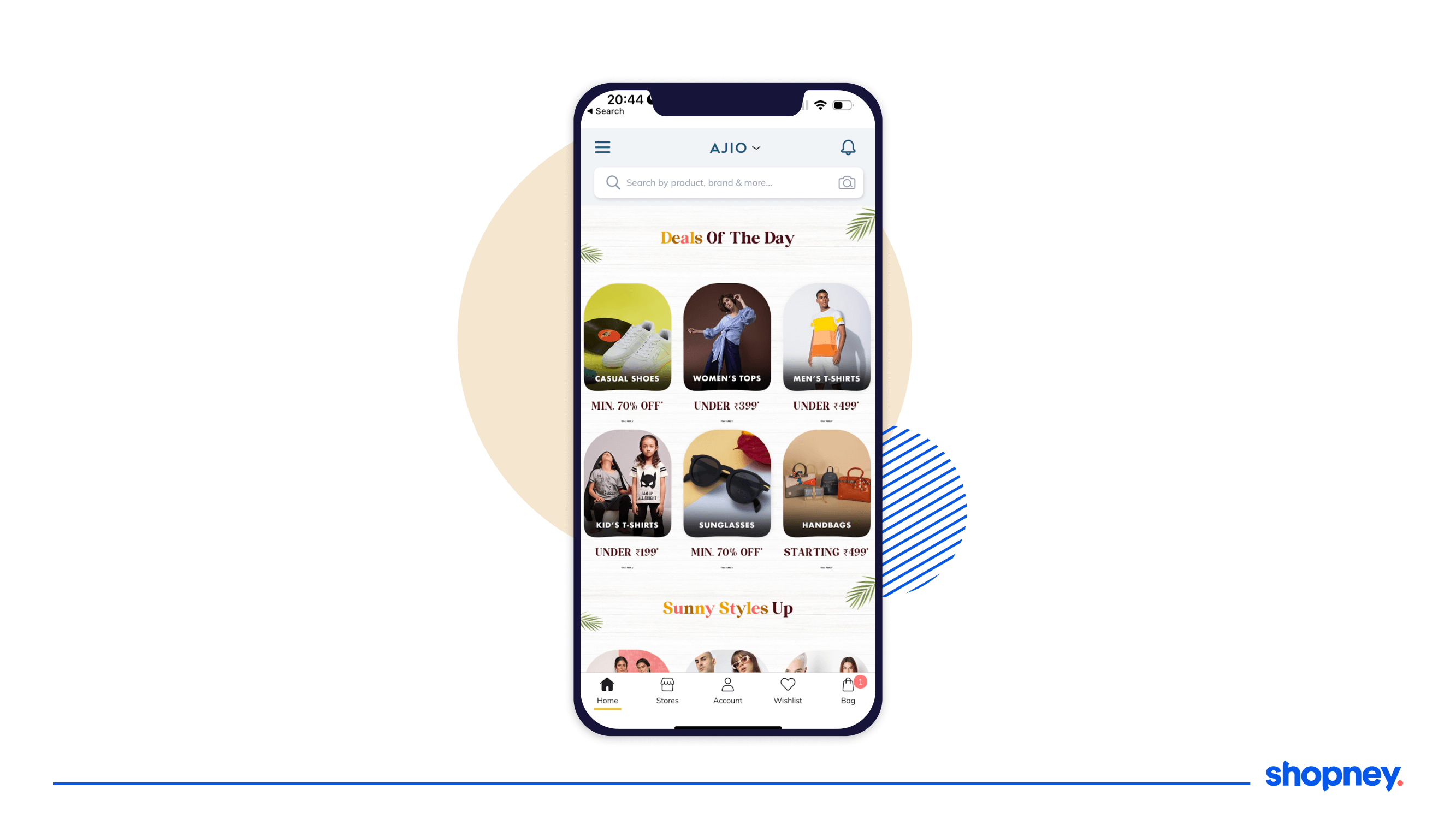 Example of Ajio displaying deals of the day in mobile app