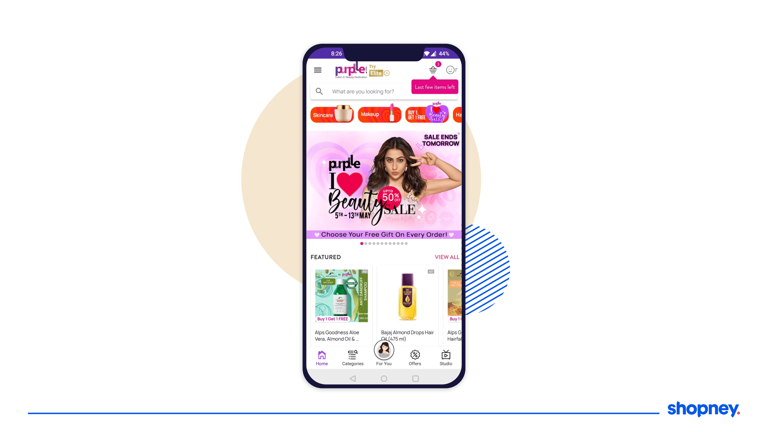 Example of Purplle displaying their products in the mobile app