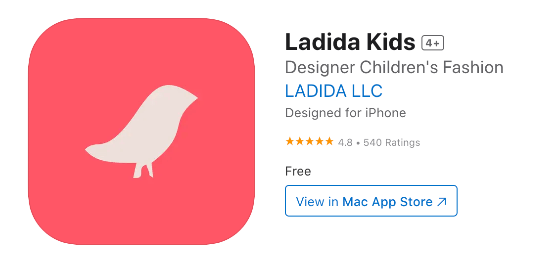 Display of Ladida mobile app in the app store listing page