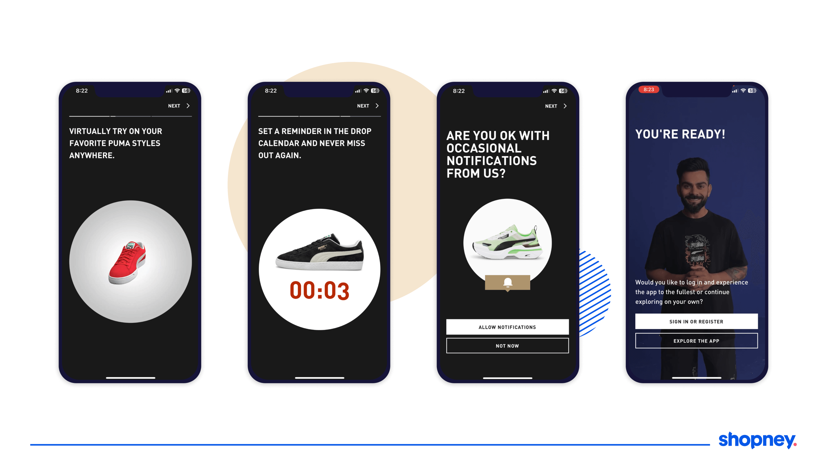 puma mobile app onboarding example