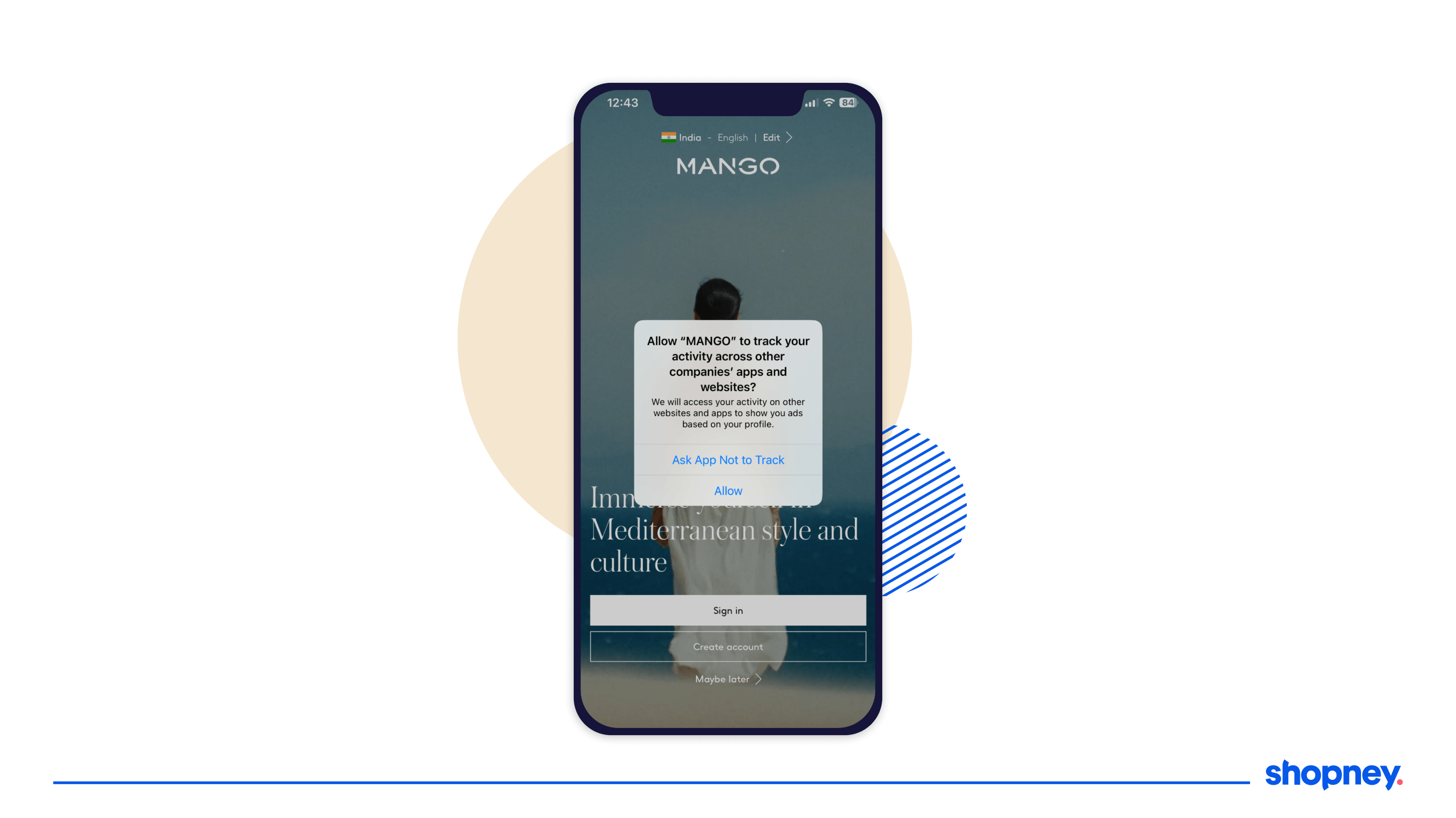 Mango asking for permission from their mobile app users to track their activity