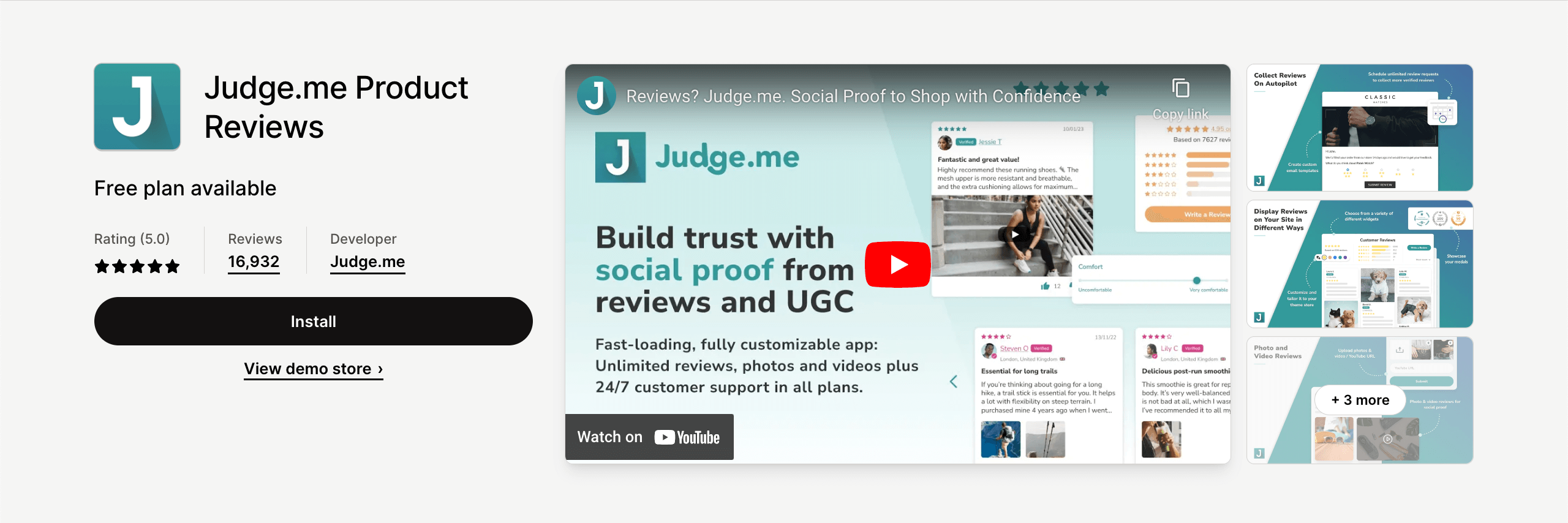 Judge.me app in the Shopify app store