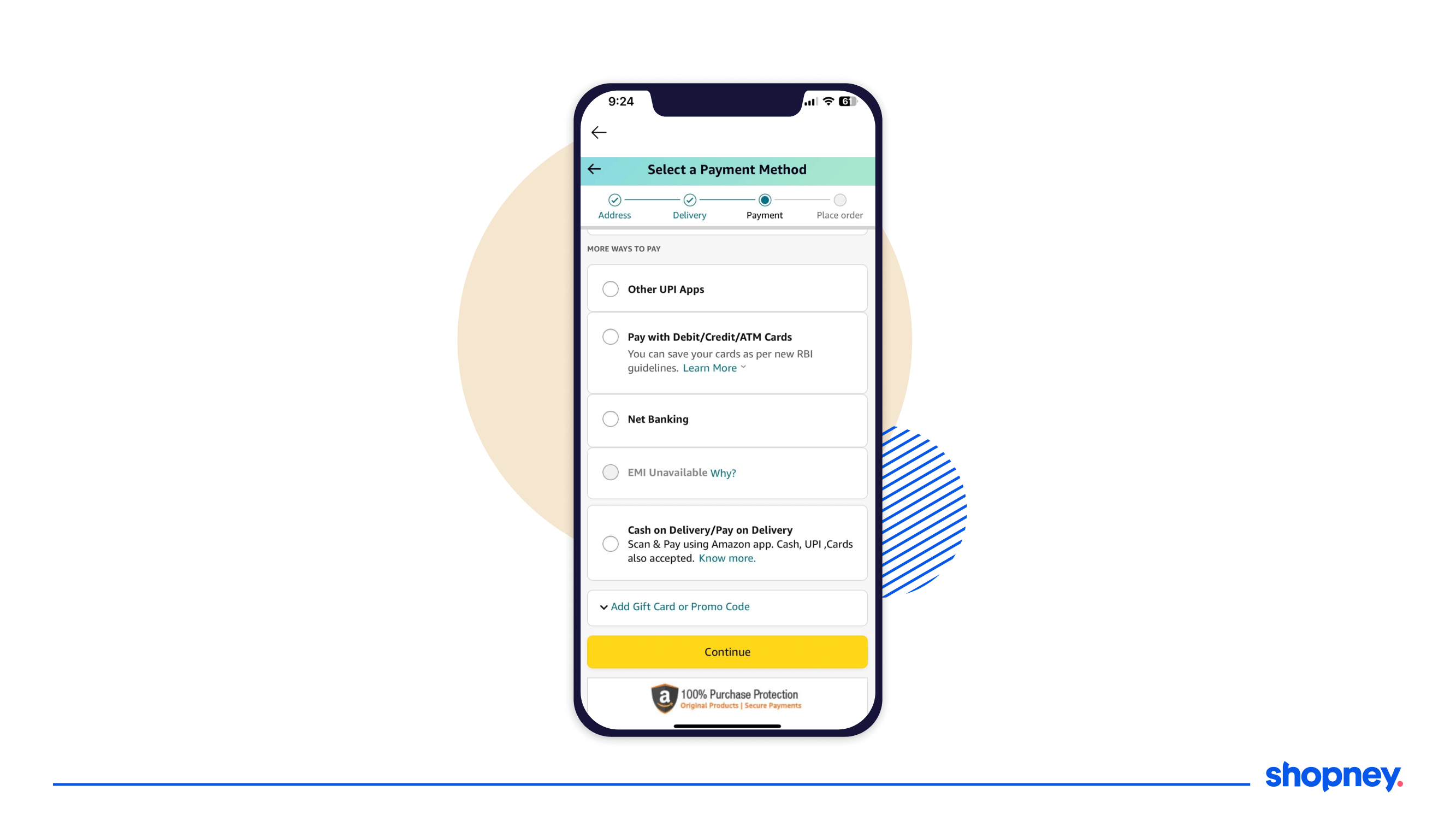 Mobile app screen with a progress bar to show checkout progress