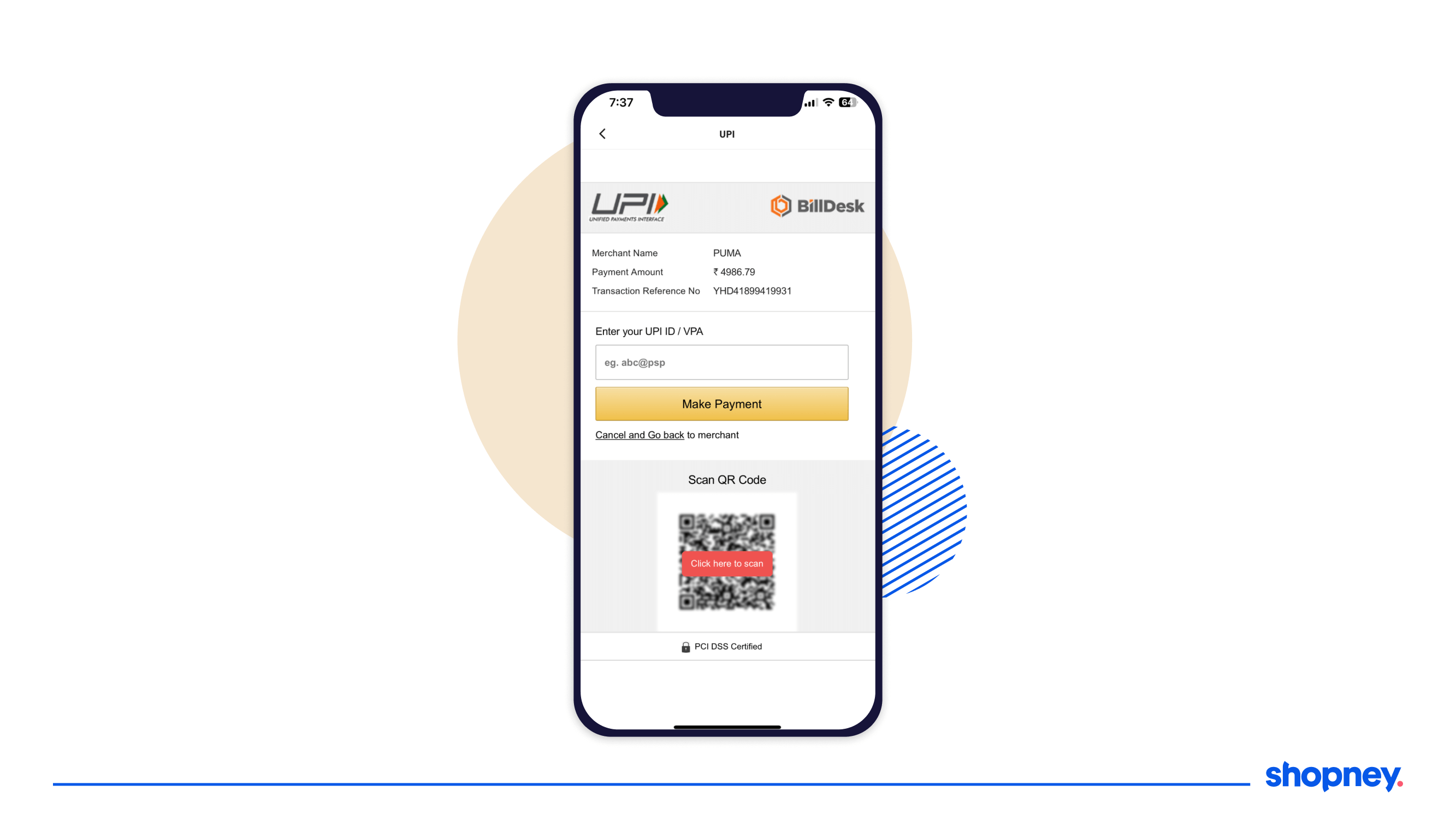 Mobile app screen showcasing trust signals related to payment at the checkout