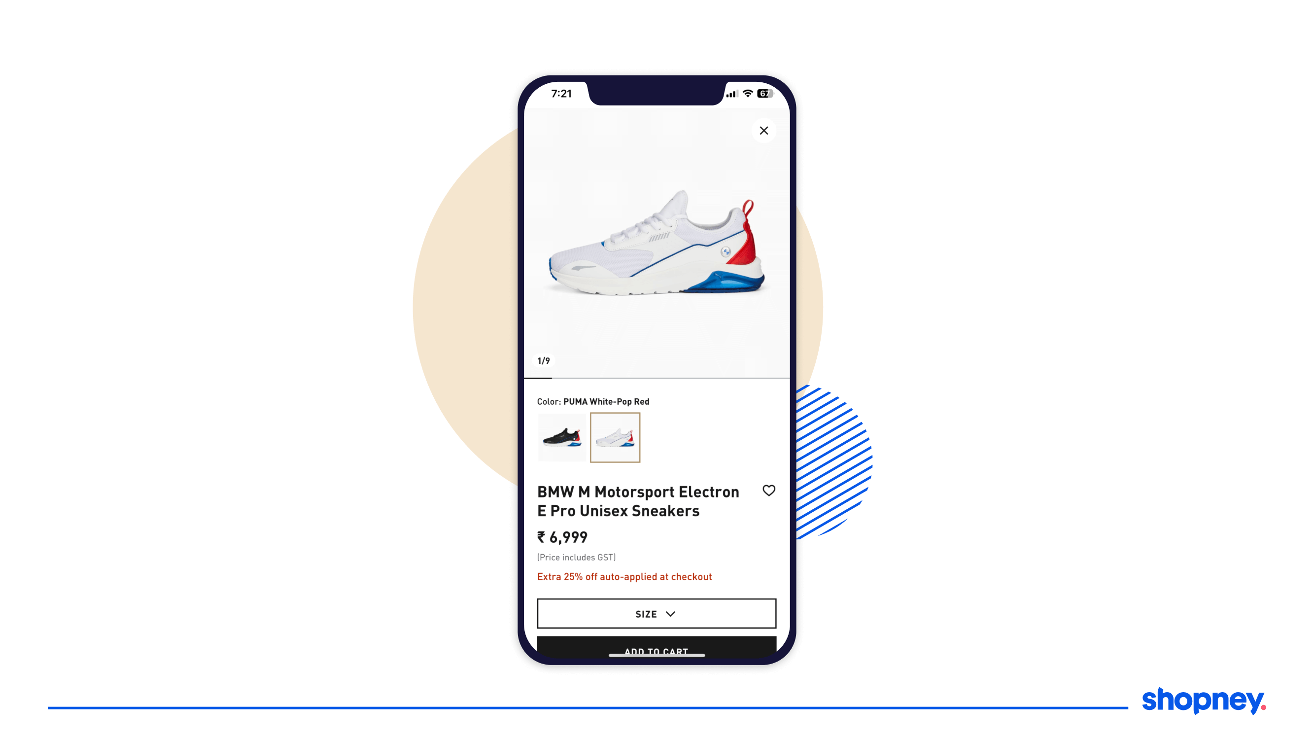 Product page of a mobile app selling shoes