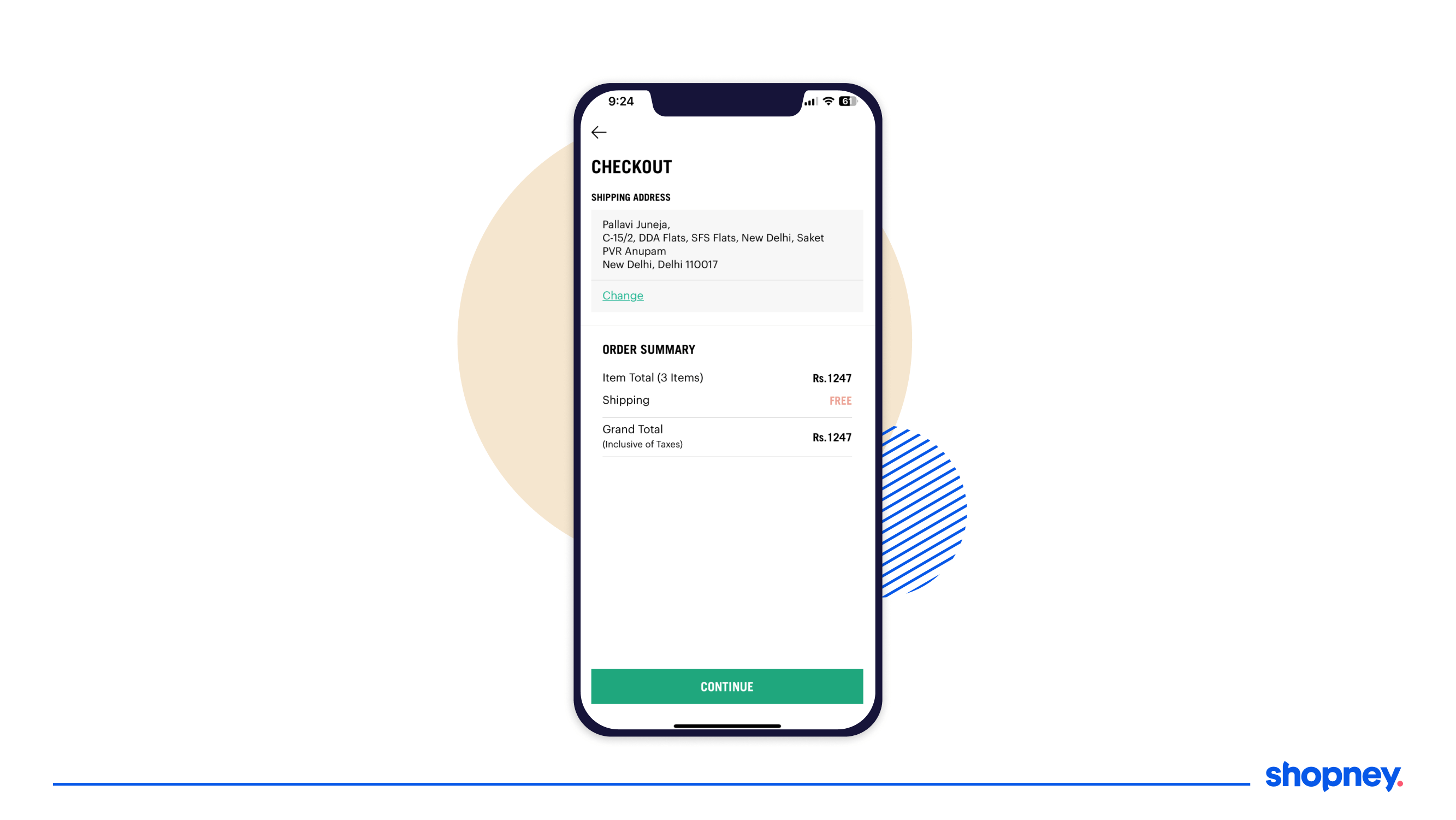 Example of a simple and minimal checkout page of a mobile app