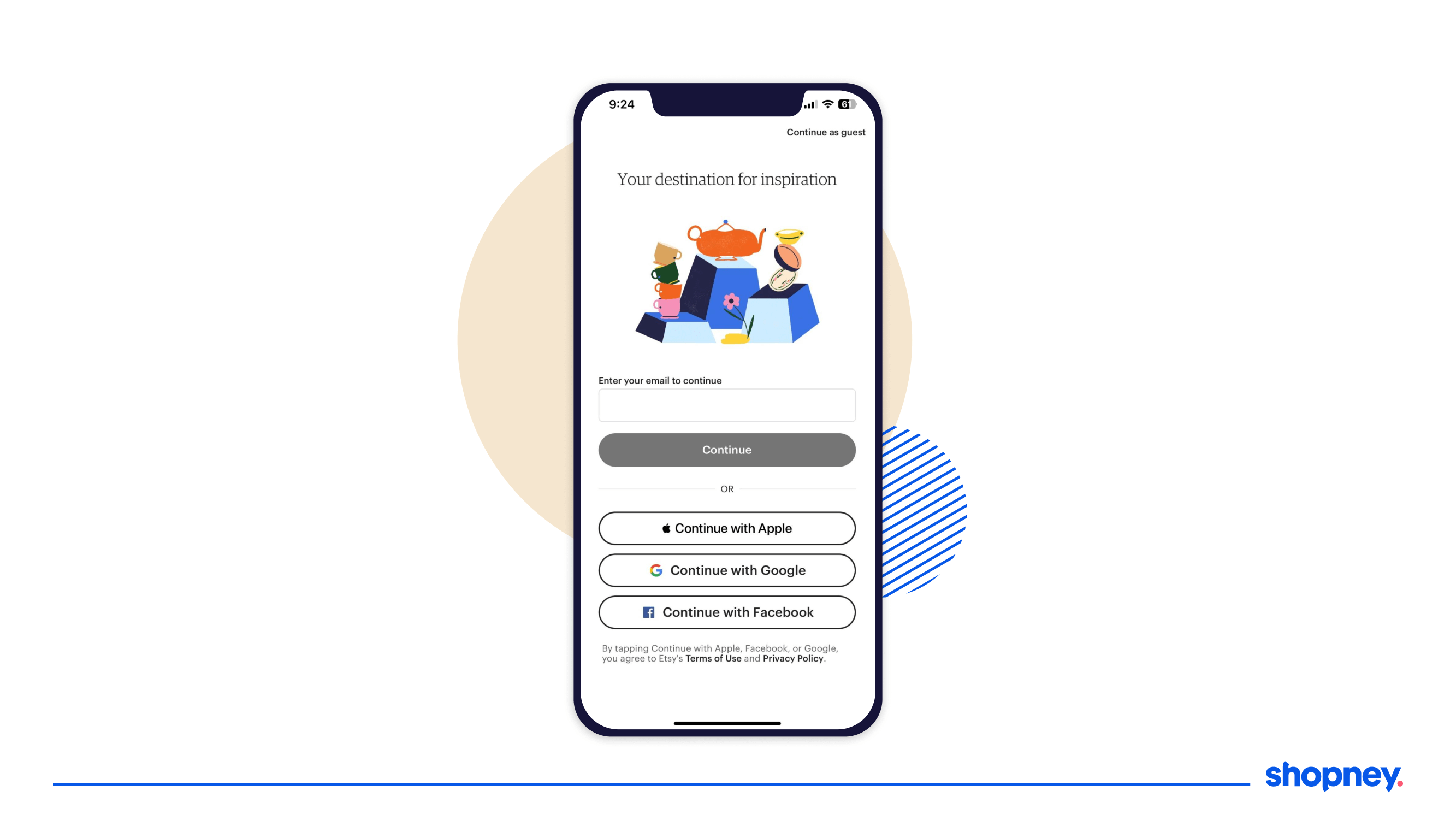 Mobile app screen with a checkout page that has an option for guest checkout