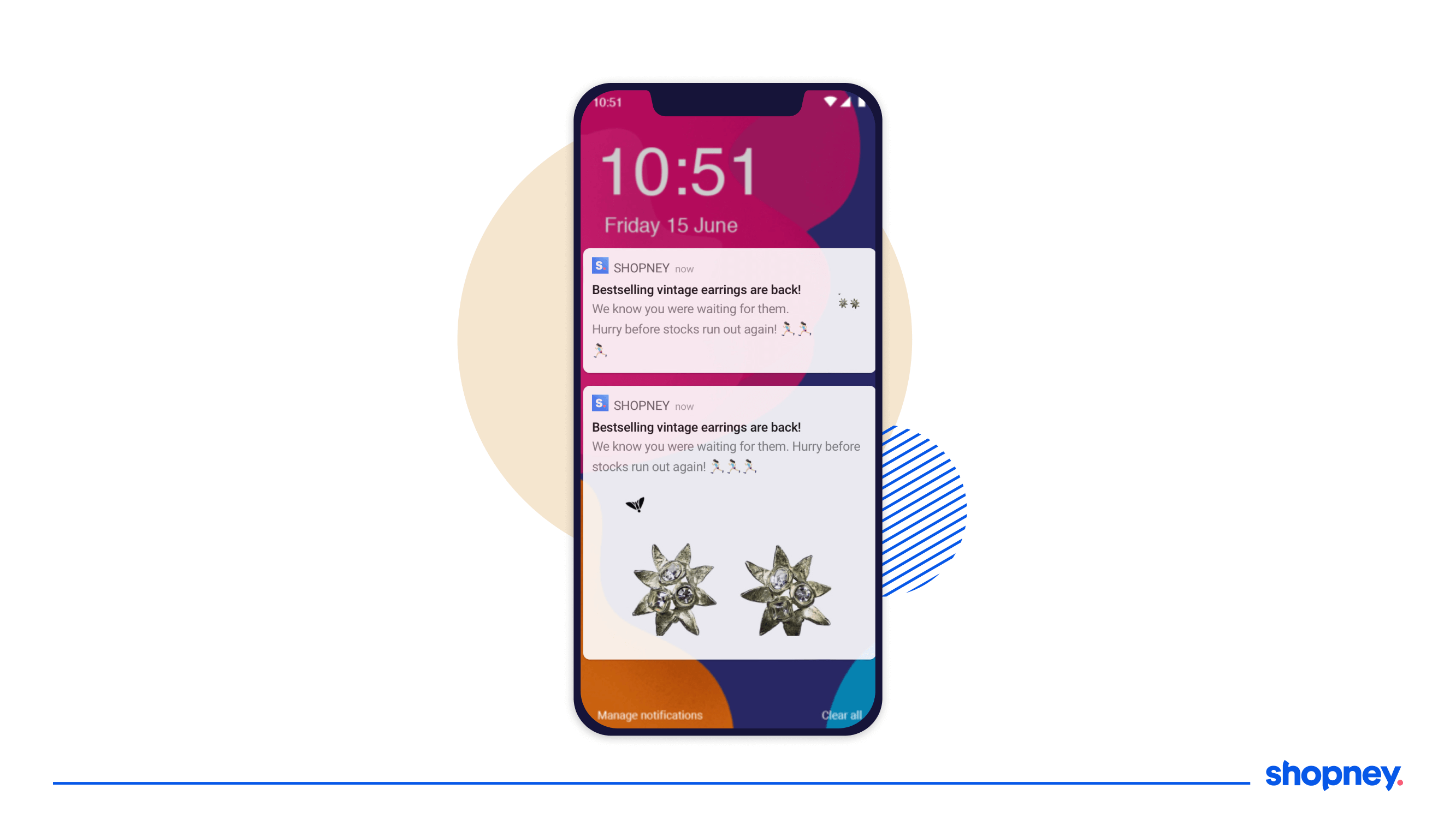 Back in stock push notification example