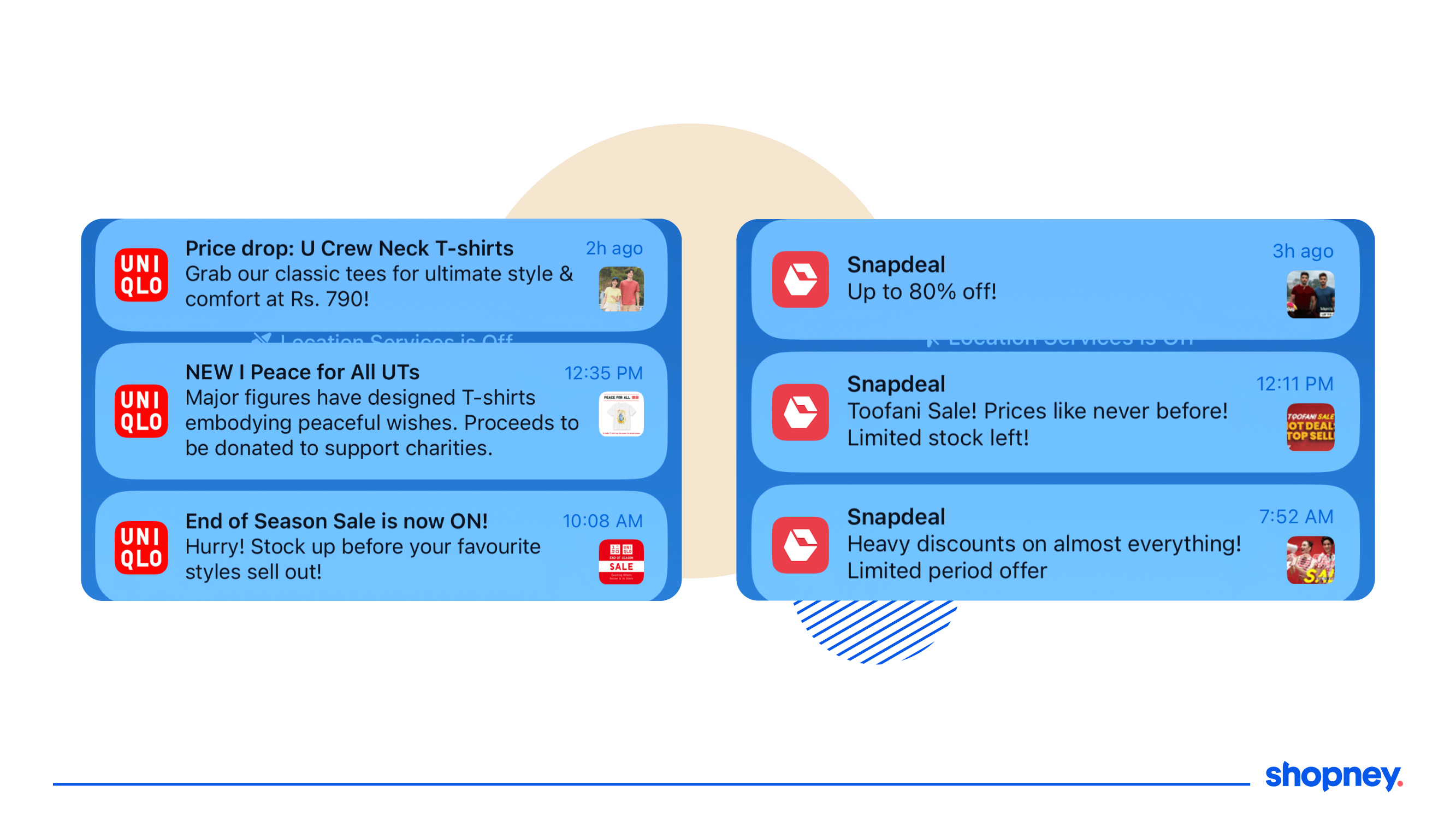 push notification examples of 2 different brands