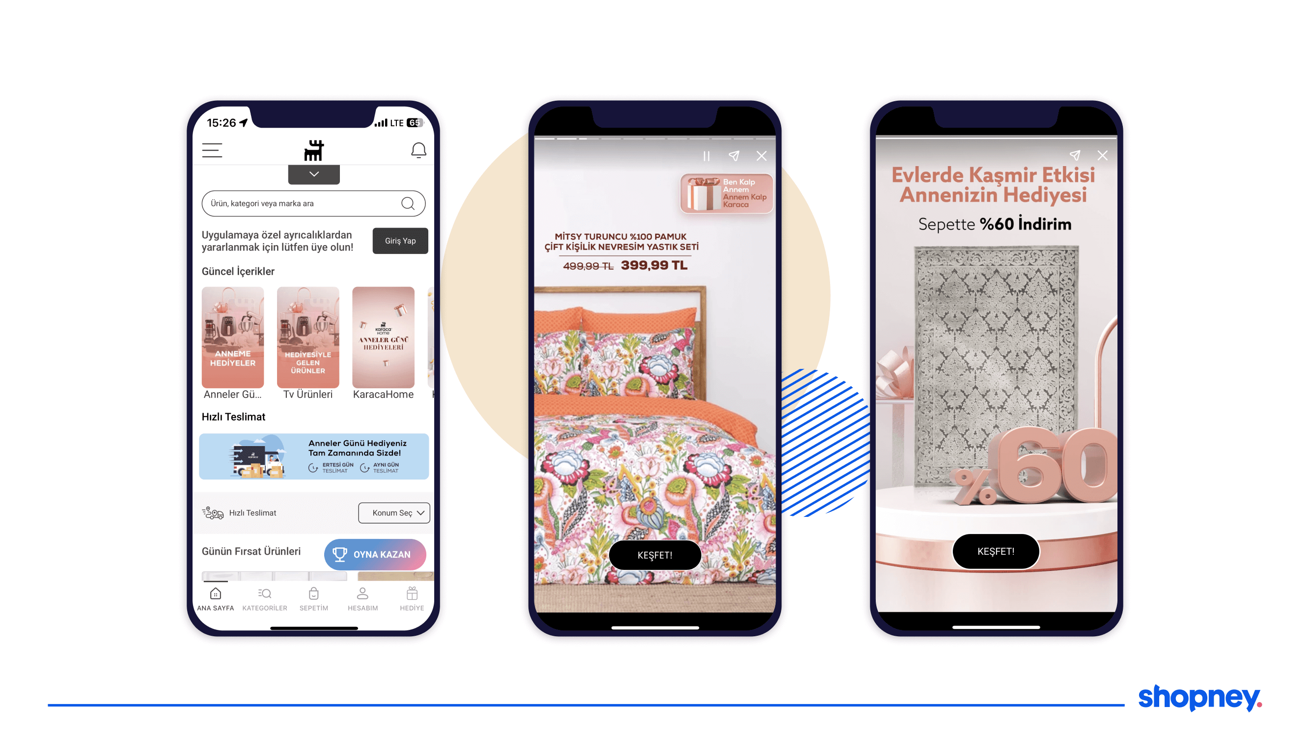 Example of Karaca's mobile app showcasing in-app stories