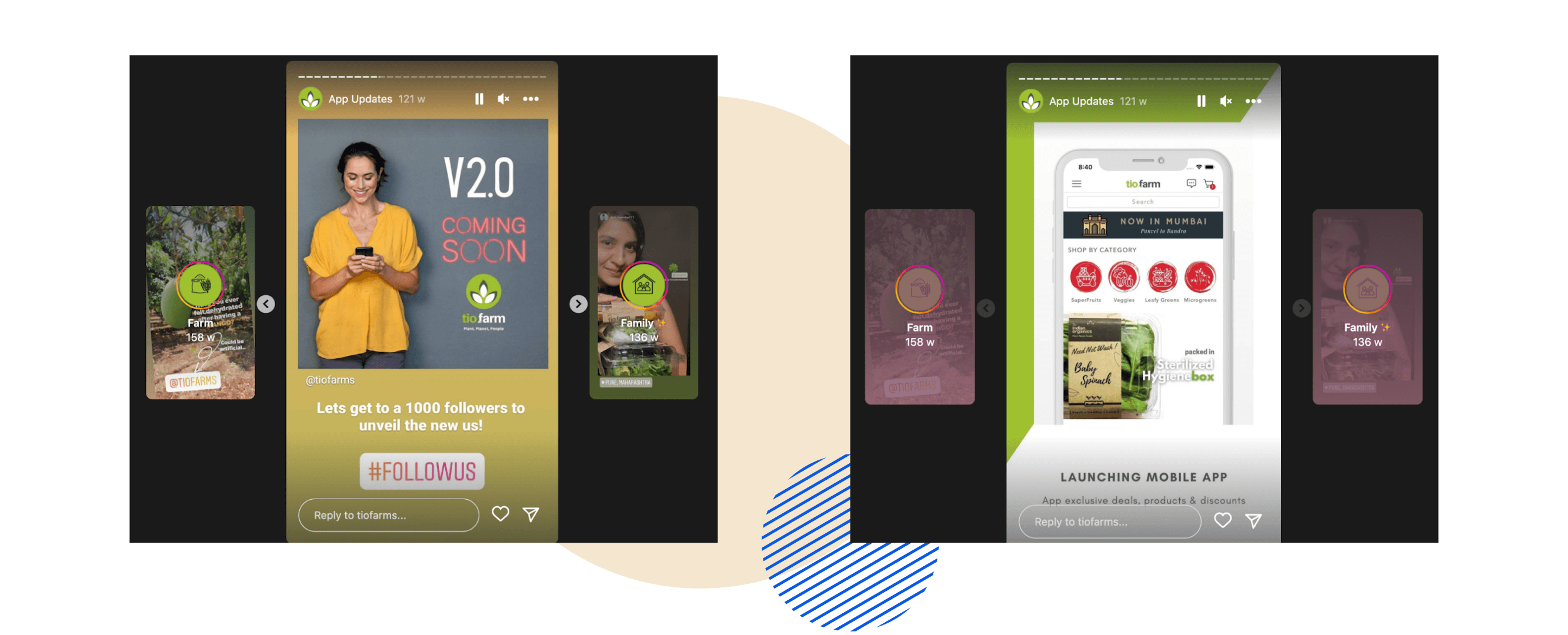App update examples of Tio Farms on social media