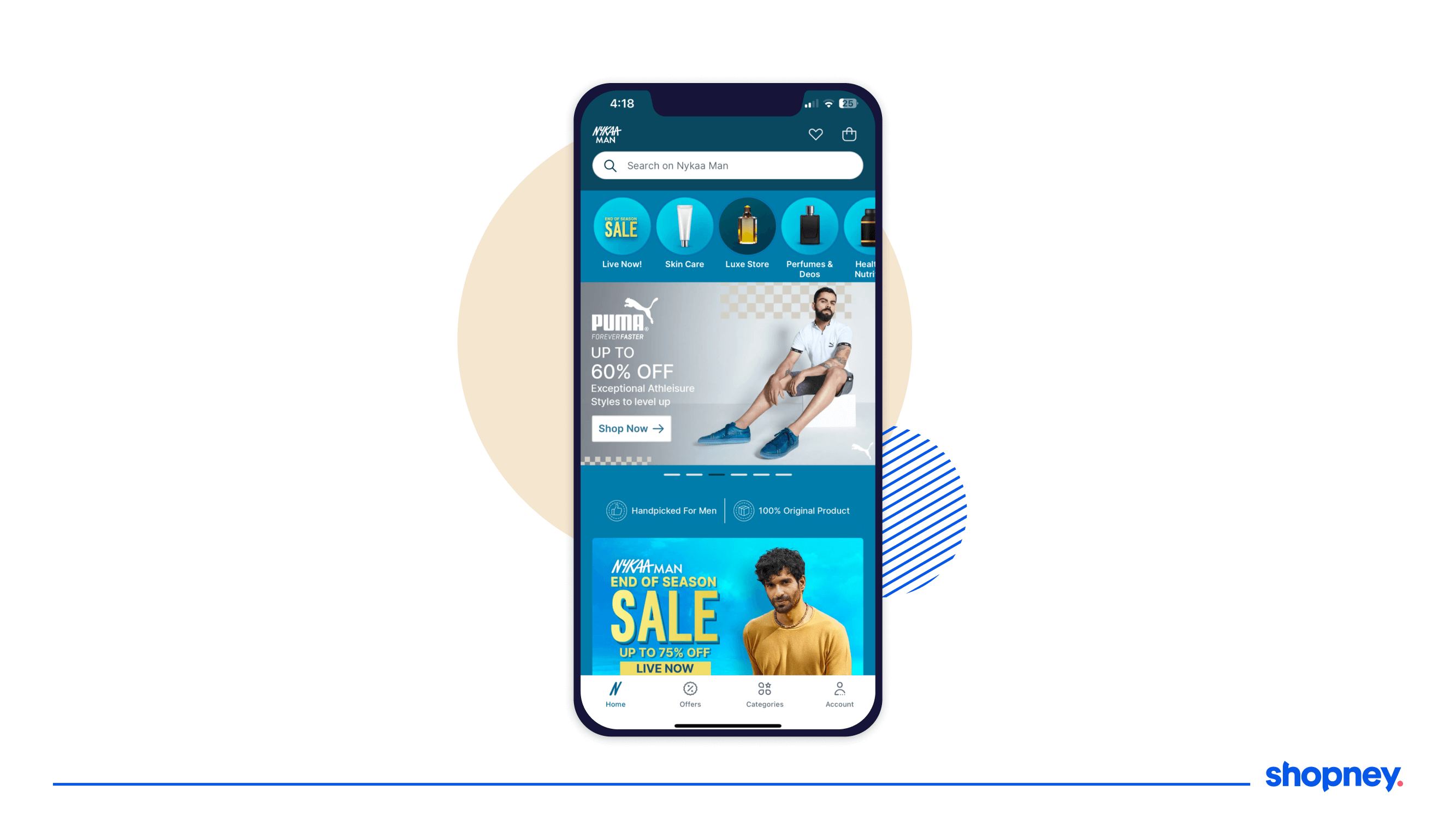 Example of Nykaa Man app providing a highly visible search bar