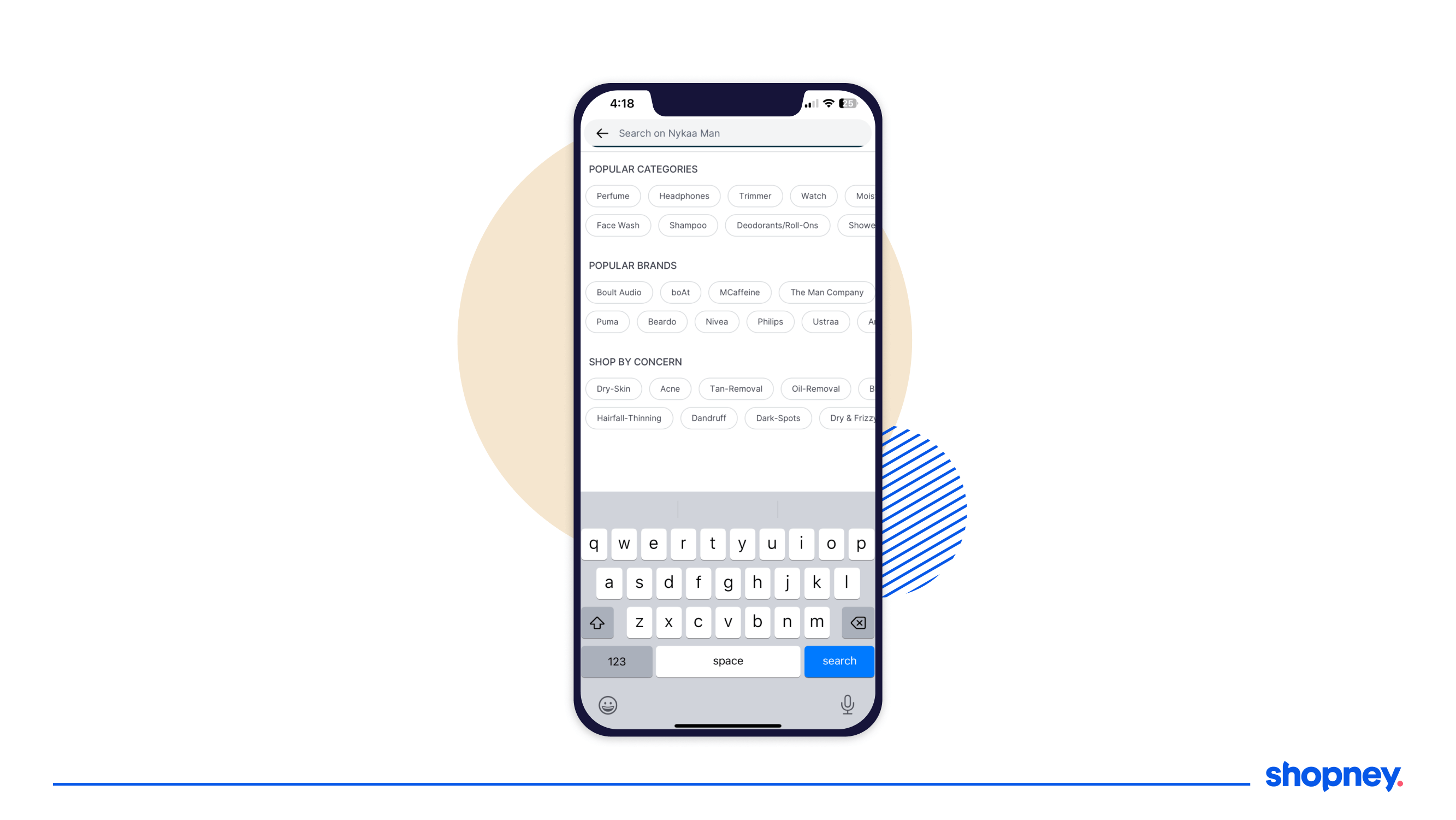 Suggest relevant categories right at the search bar on the mobile app