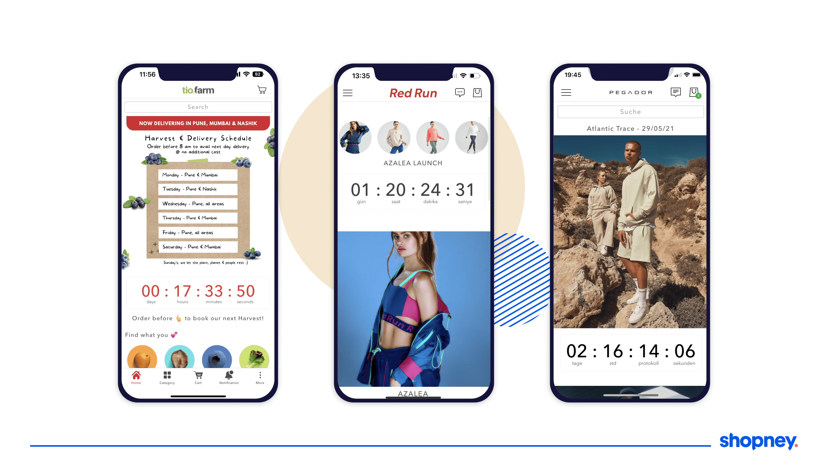 3 mobile apps showcasing on their app a countdown timer for limited offers