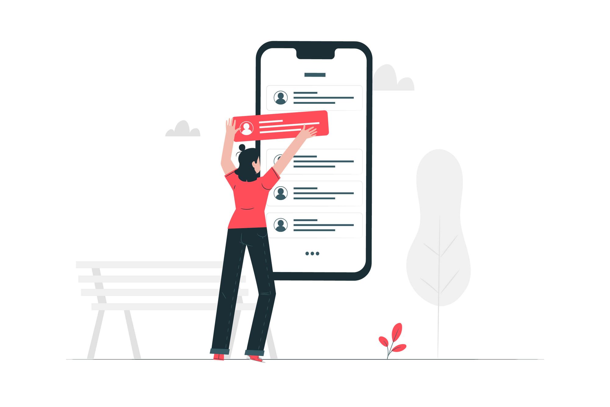 illustration of a girl selecting a customer review on a mobile app