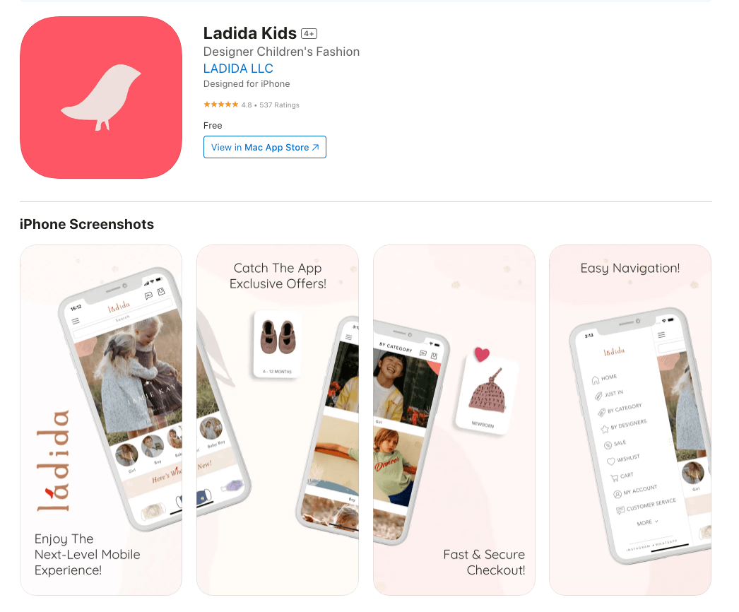 ladida mobile app built with Shopney