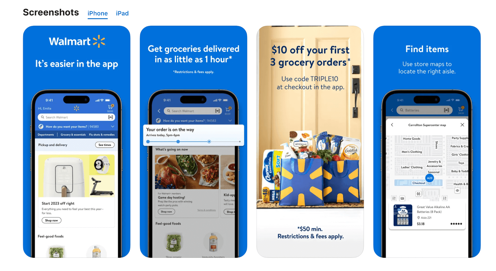 Walmart's mobile app landing pages