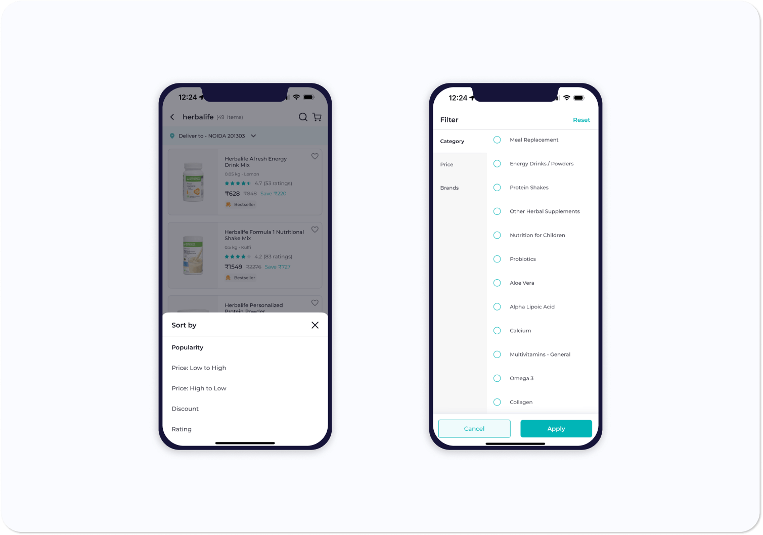 mobile app filter and sorting options