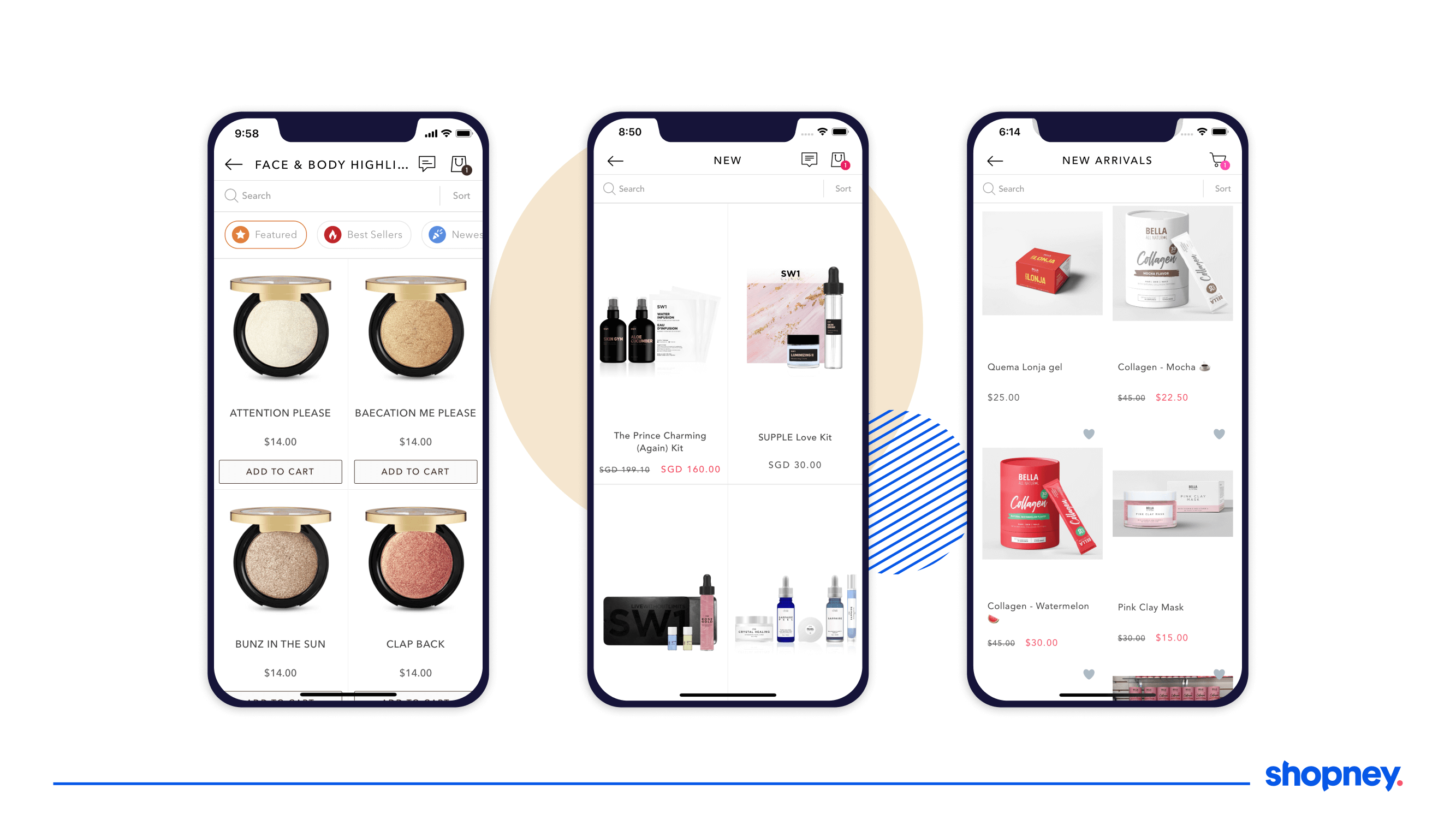 different product pages of cosmetics mobile apps