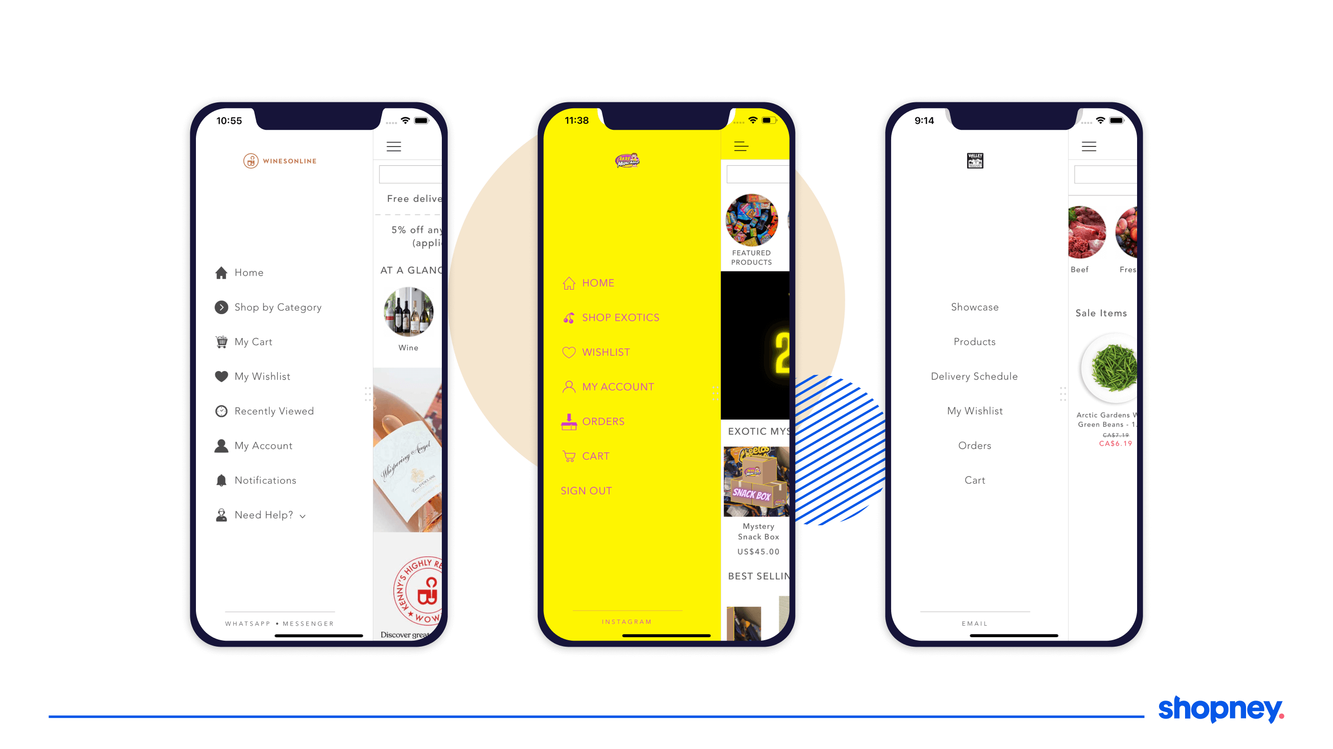 mobile app menu of different food and beverage brands