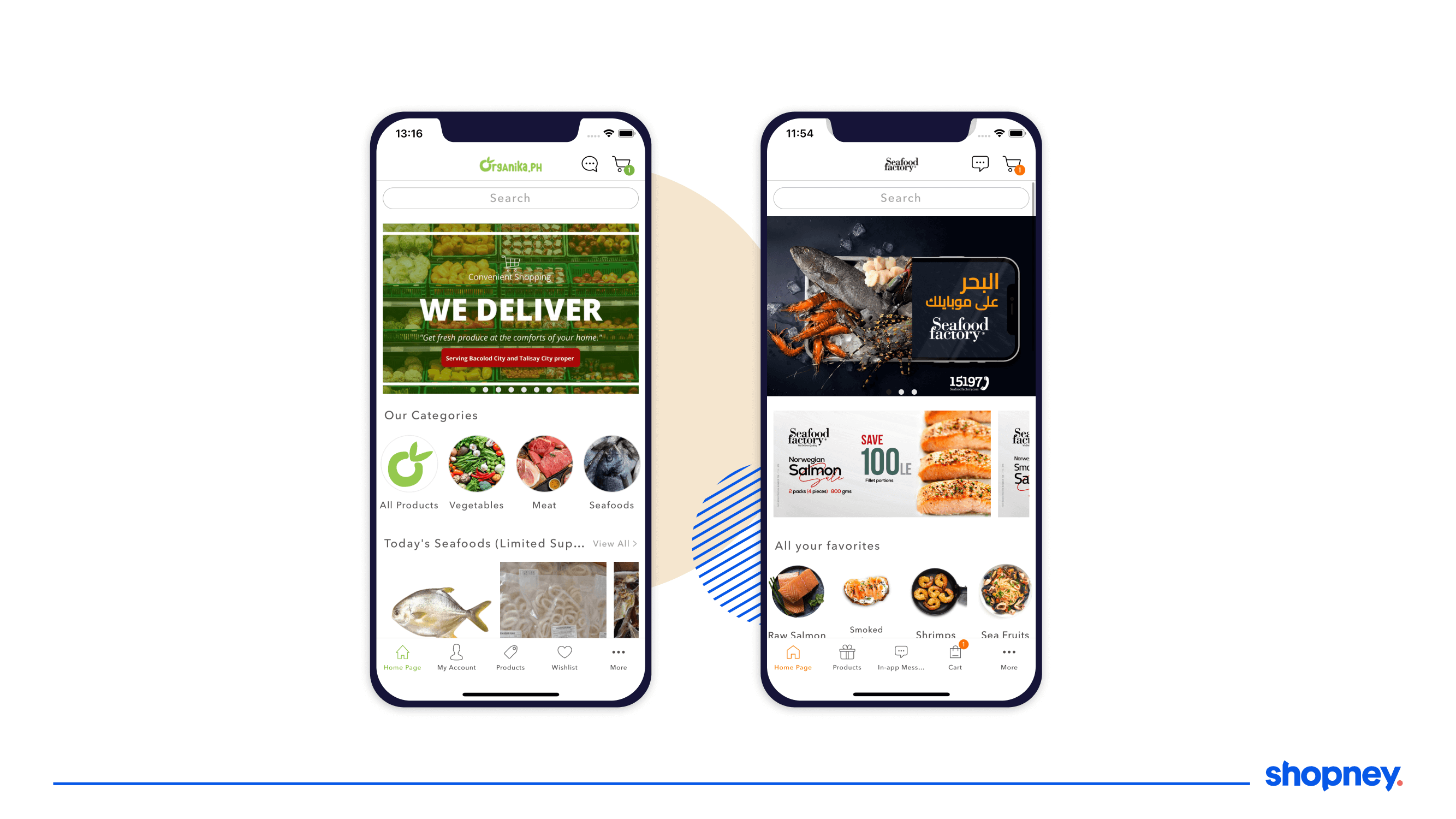 homepage examples of 2 mobile apps for food and beverage brands