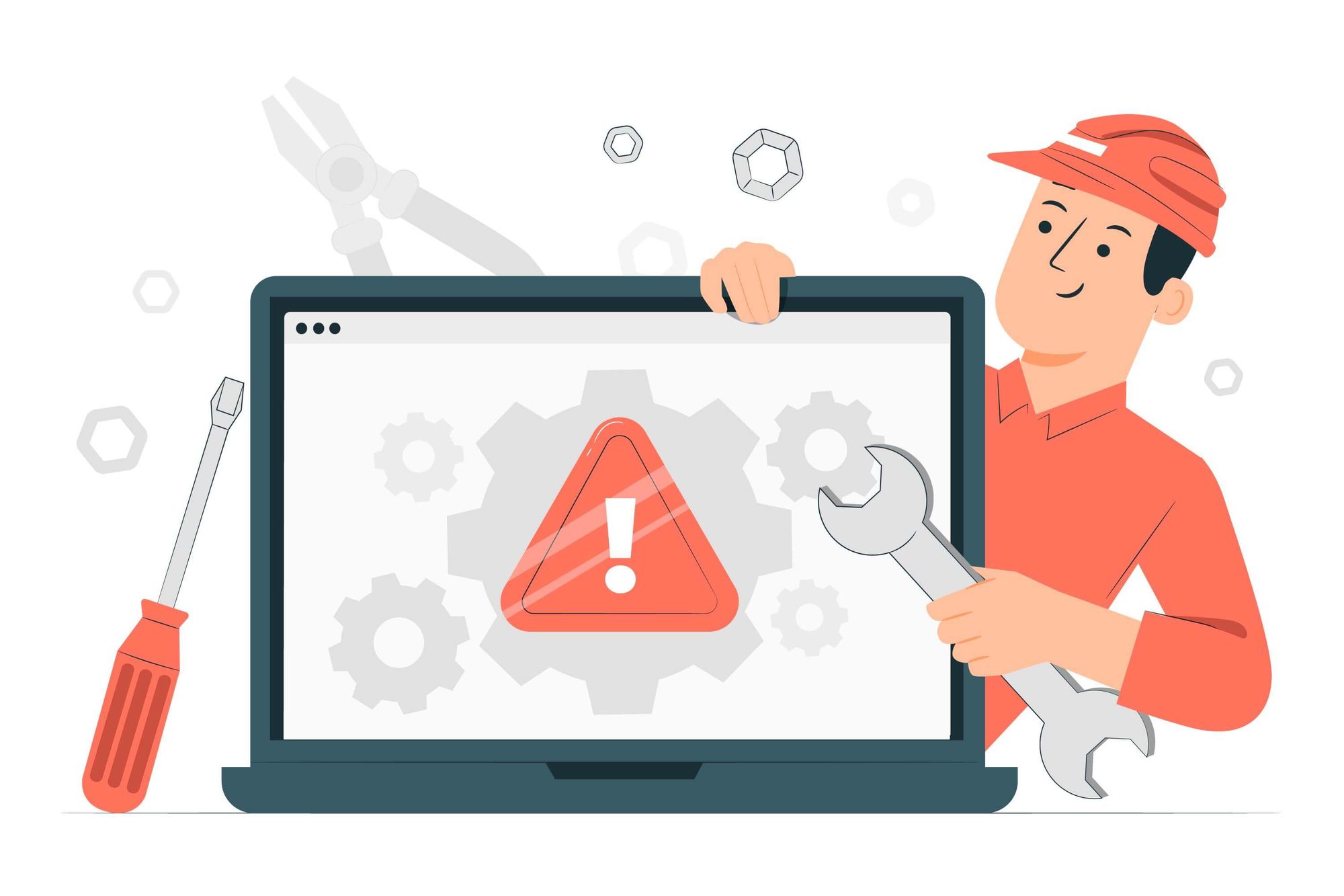 Illustration of technological problems being fixed 