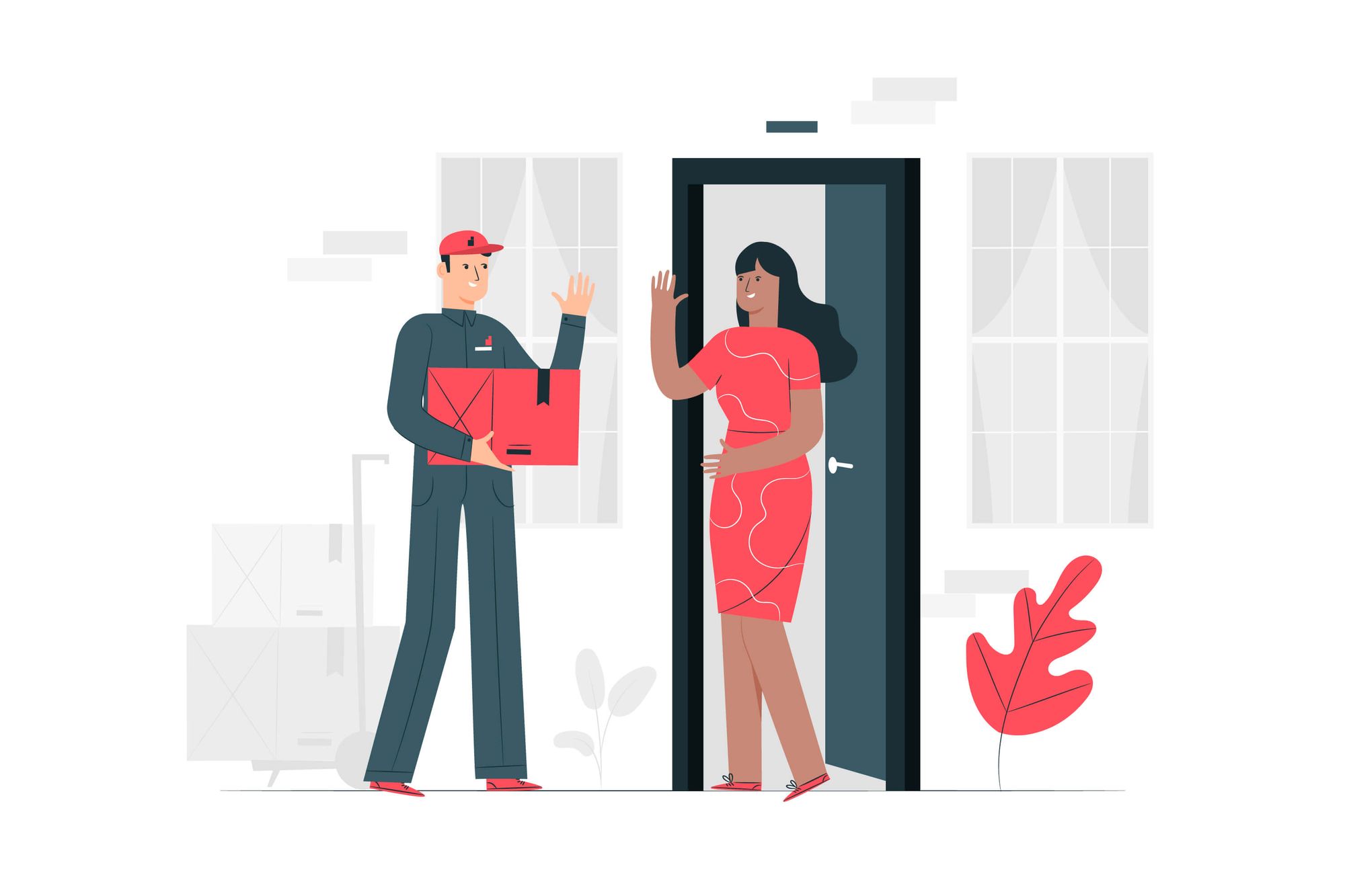 Ilustration of the delivery of an order to a person who made an eCommerce order