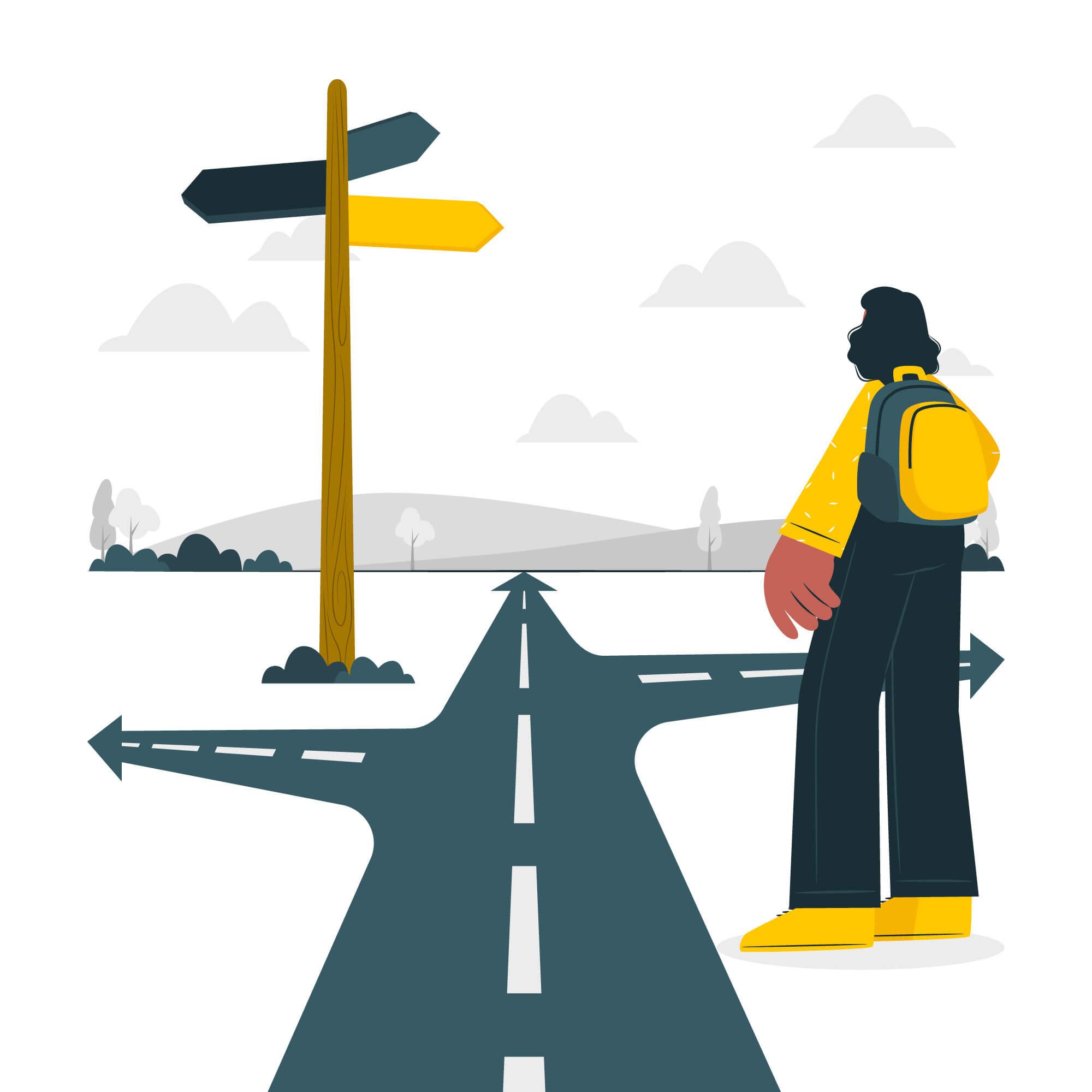 Illustration of a person thinking which road to choose