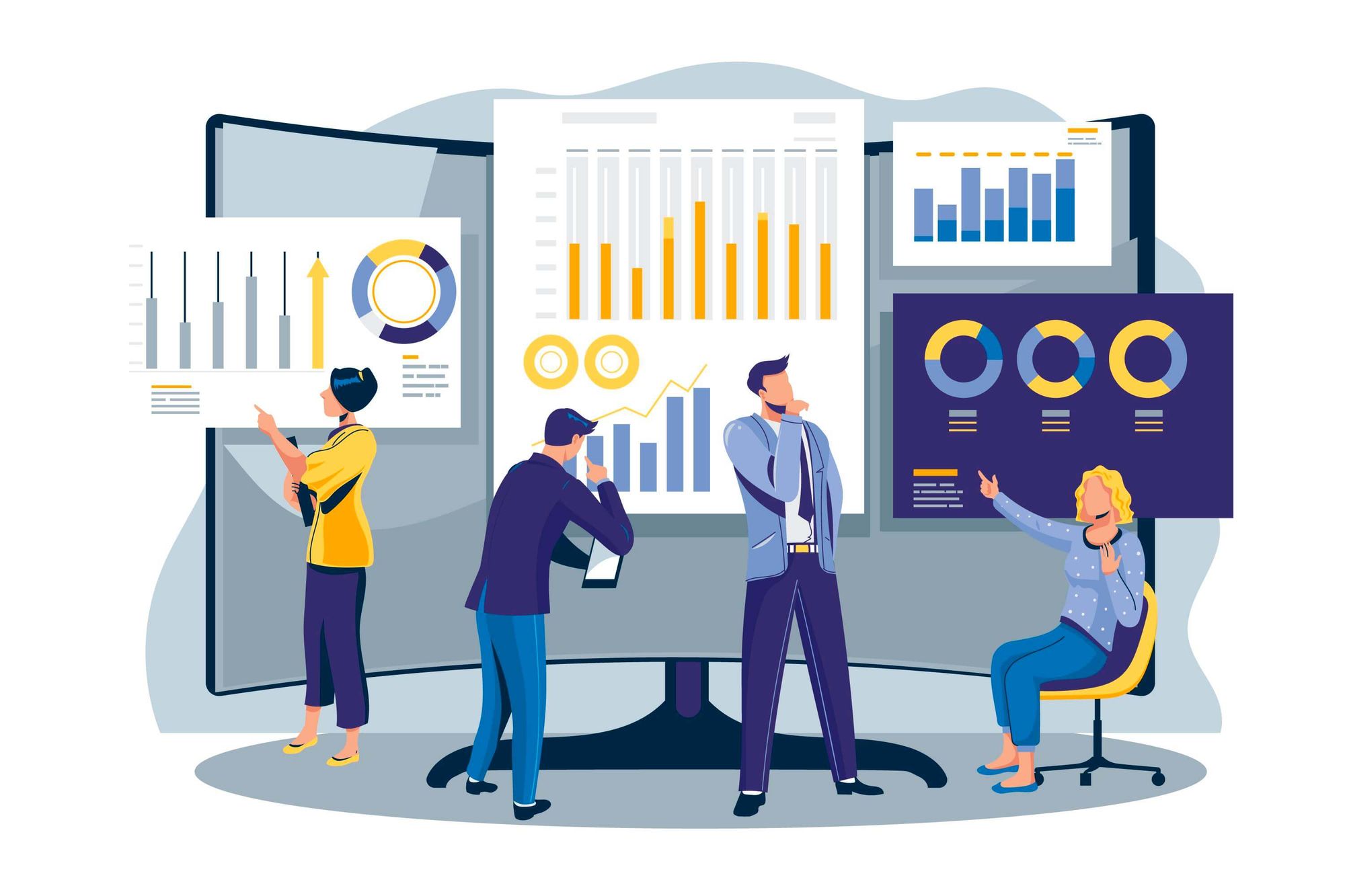 Illustration of people checking analytics