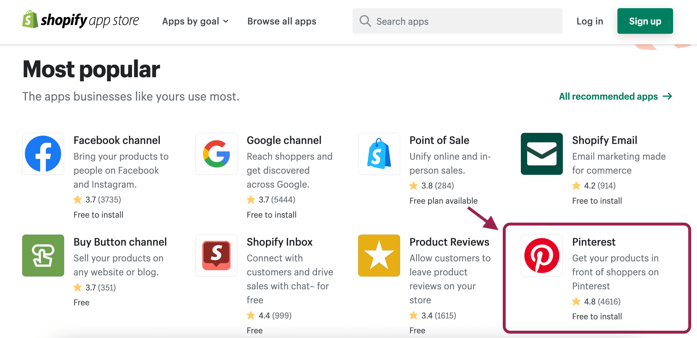 pinterest on shopify app store