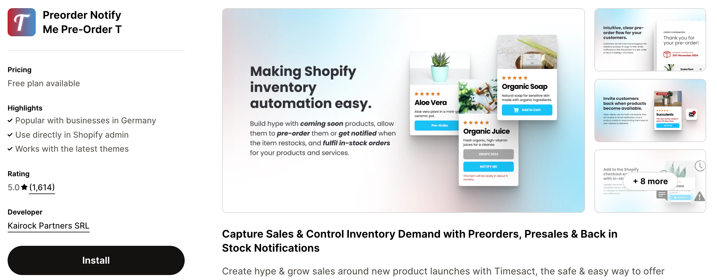 Shopify App Store Listing Page of Timesact