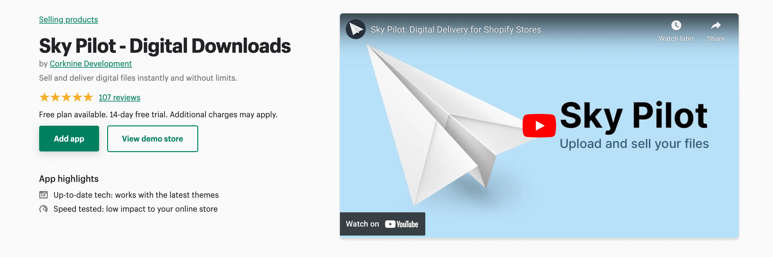 Shopify app that enable you digital downloads and share videos