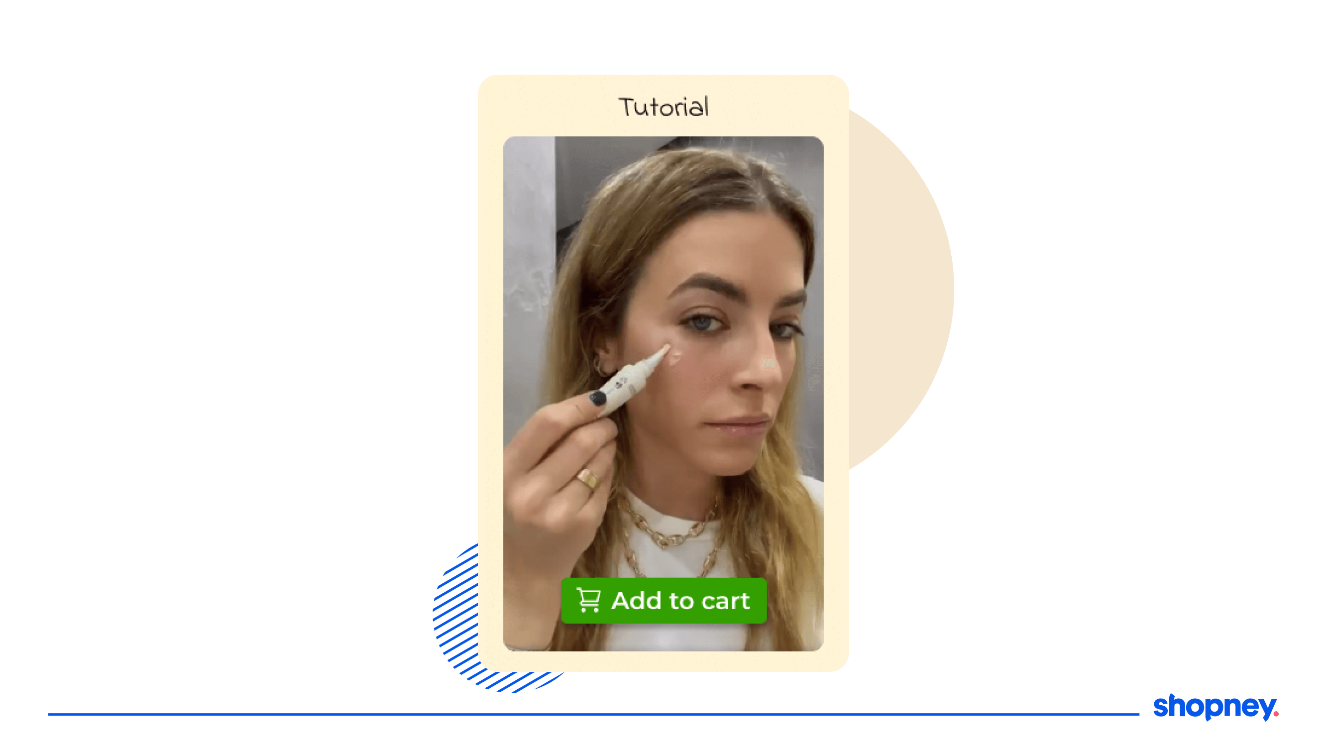 sample product video showing a woman trying makeup product and an add to cart button
