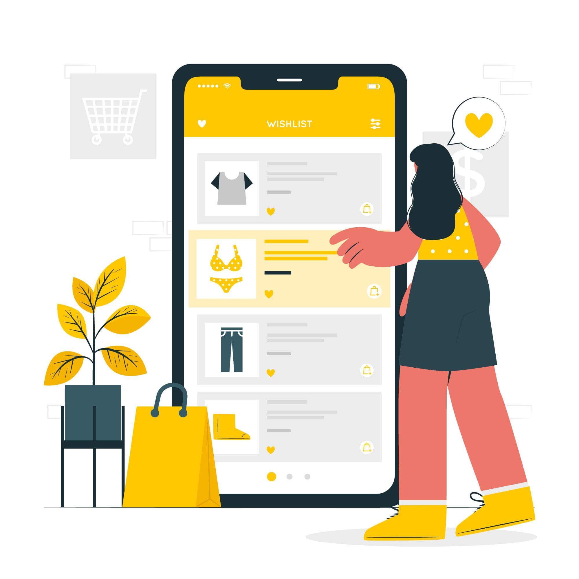 A wishlist on a mobile app screen