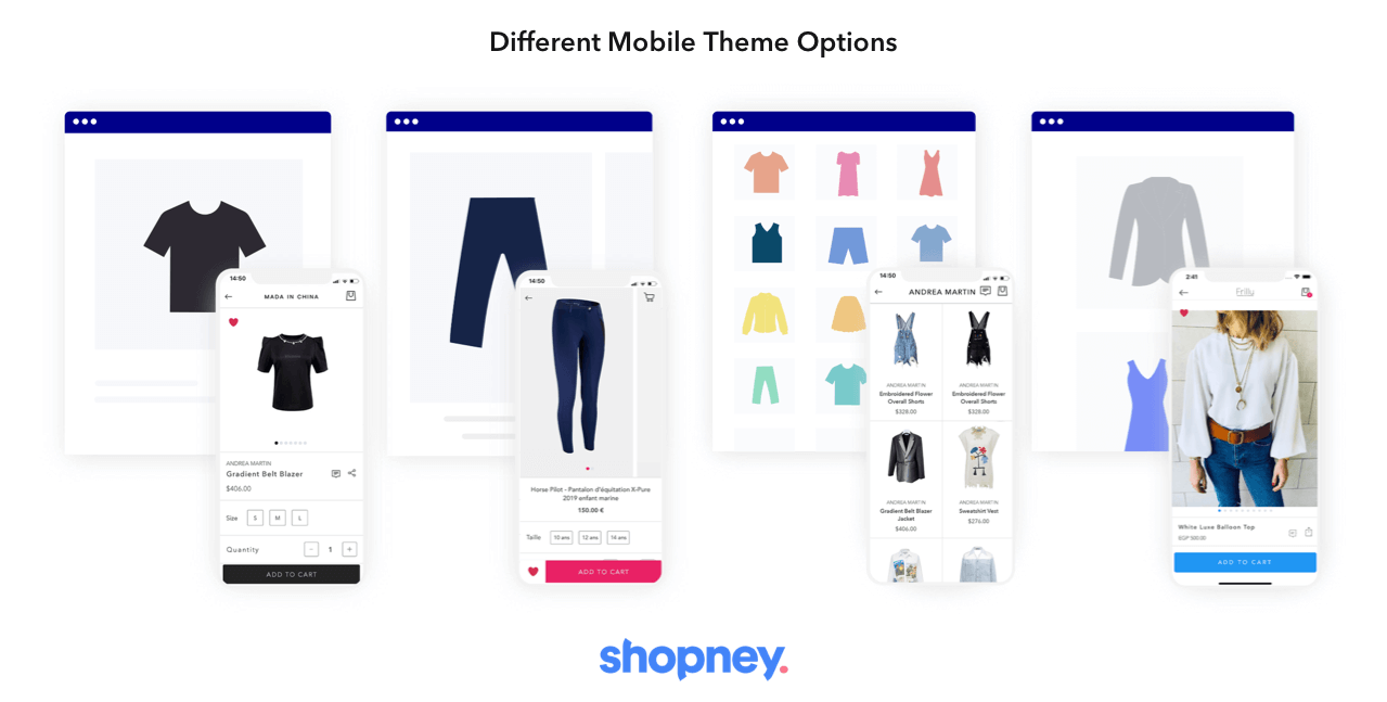 different mobile theme options of Shopney