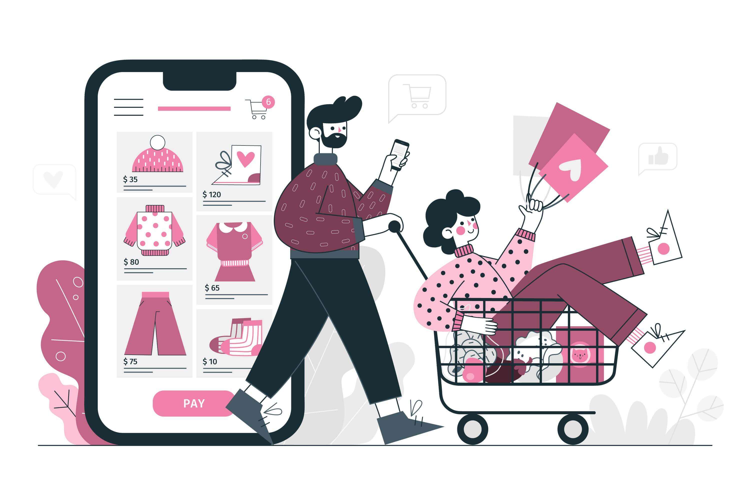 illustration of customers ordering on mobile app