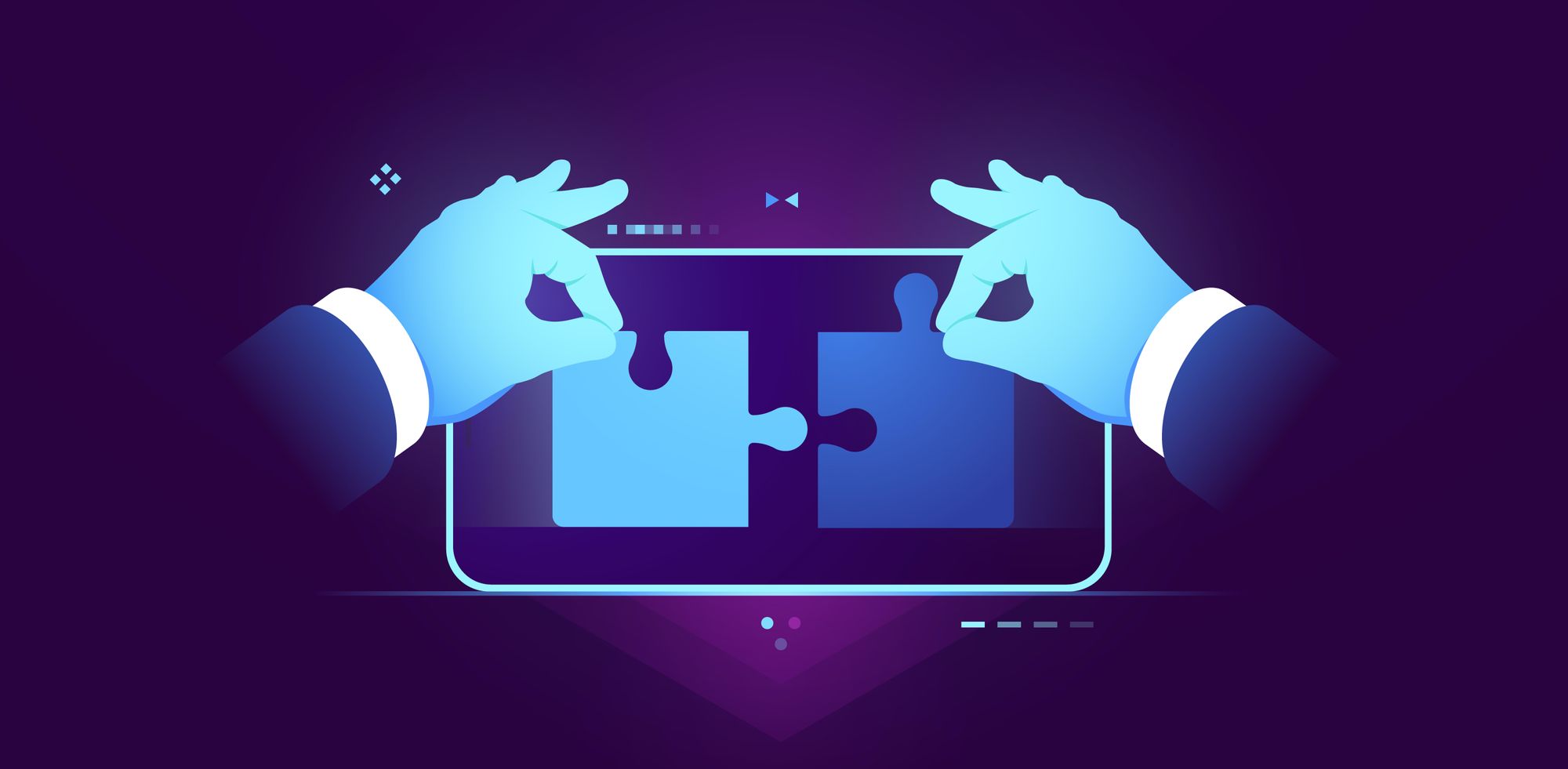 two hand putting two pieces of puzzle together