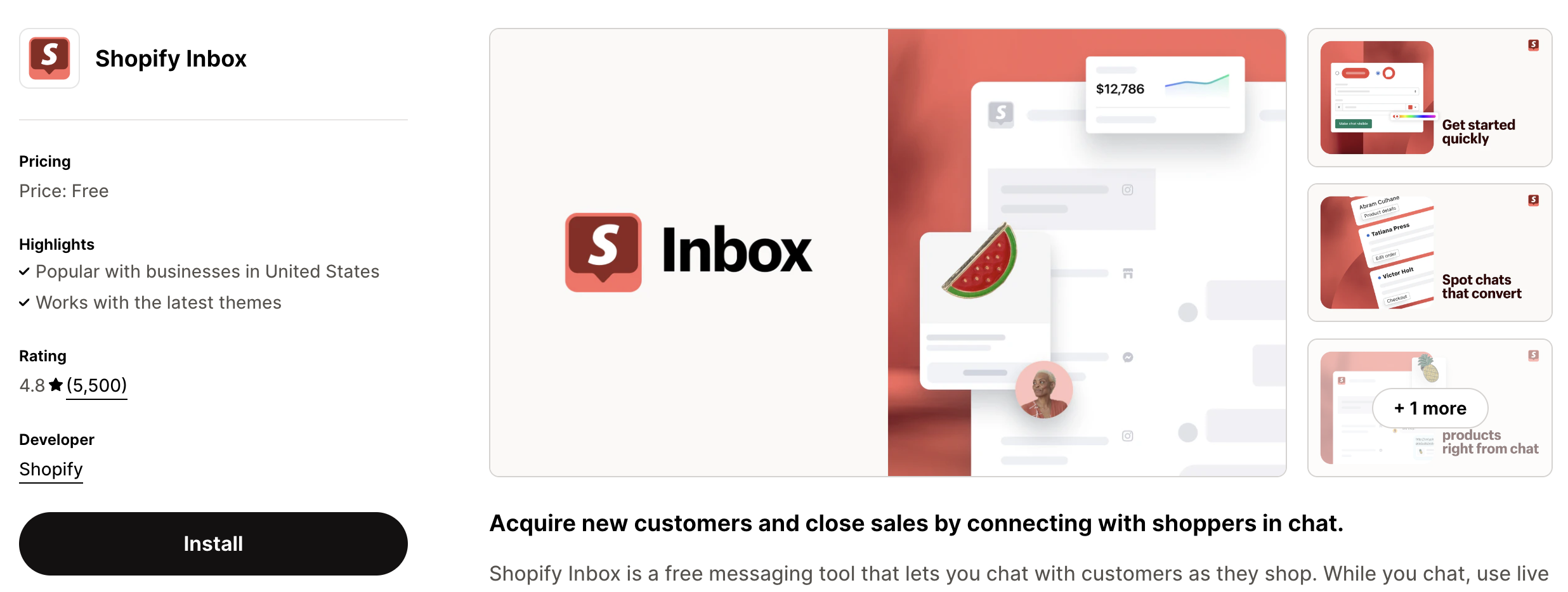 Shopify listing page of Shopify inbox