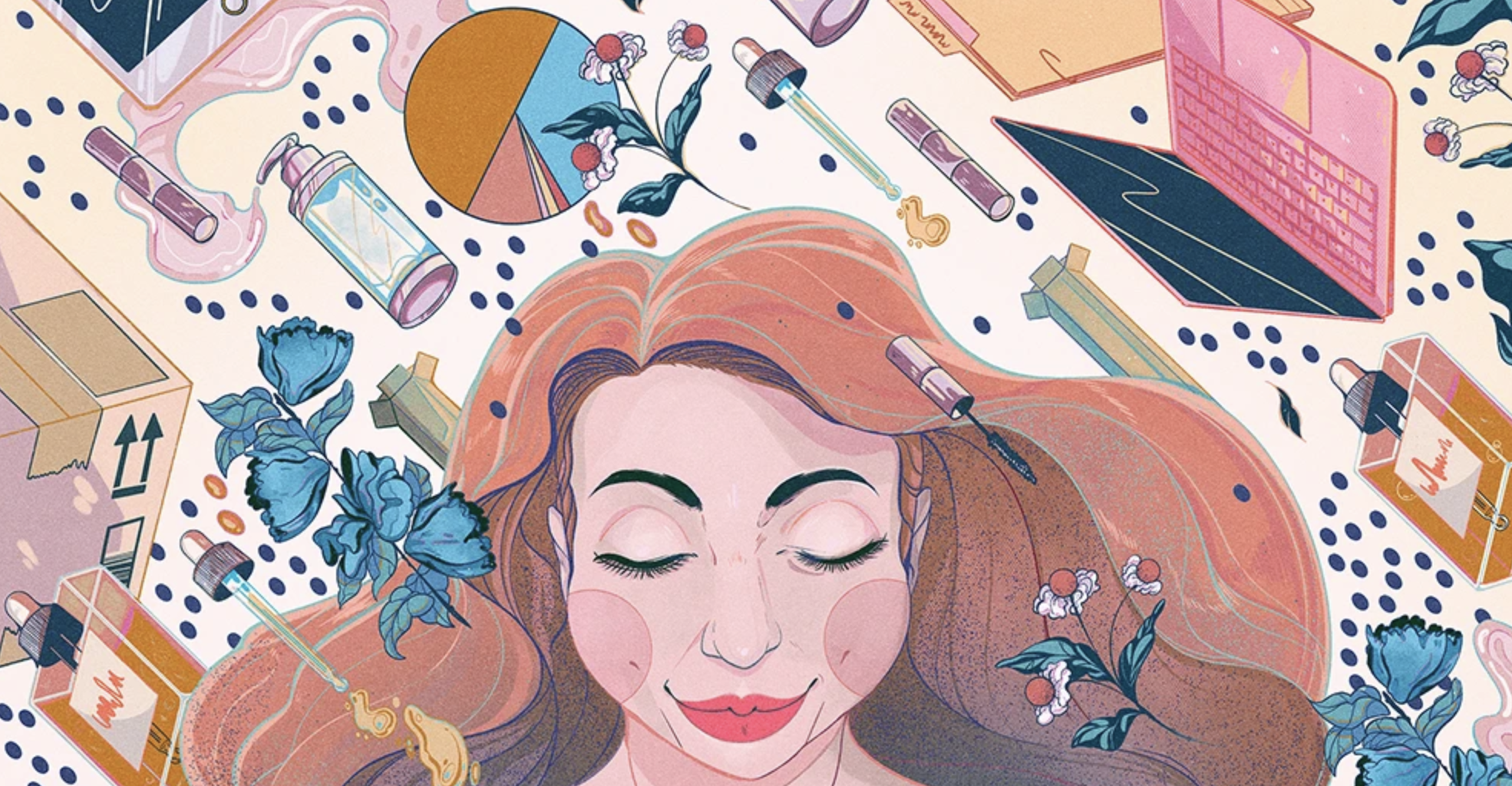 illustration of a woman surrounded by different products