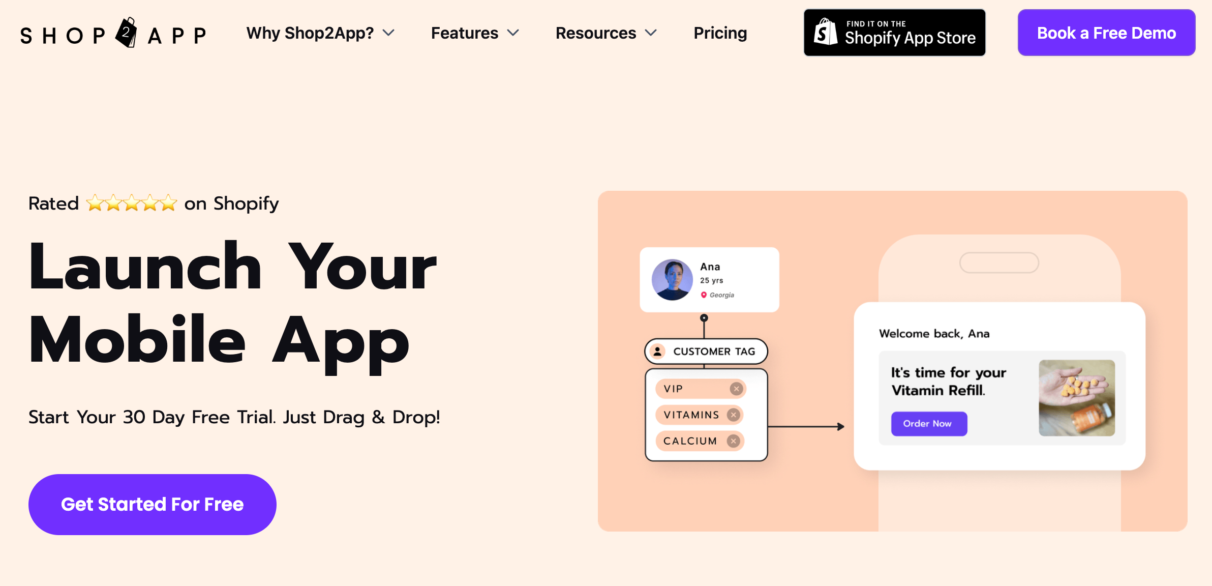 Homepage of Shop2App
