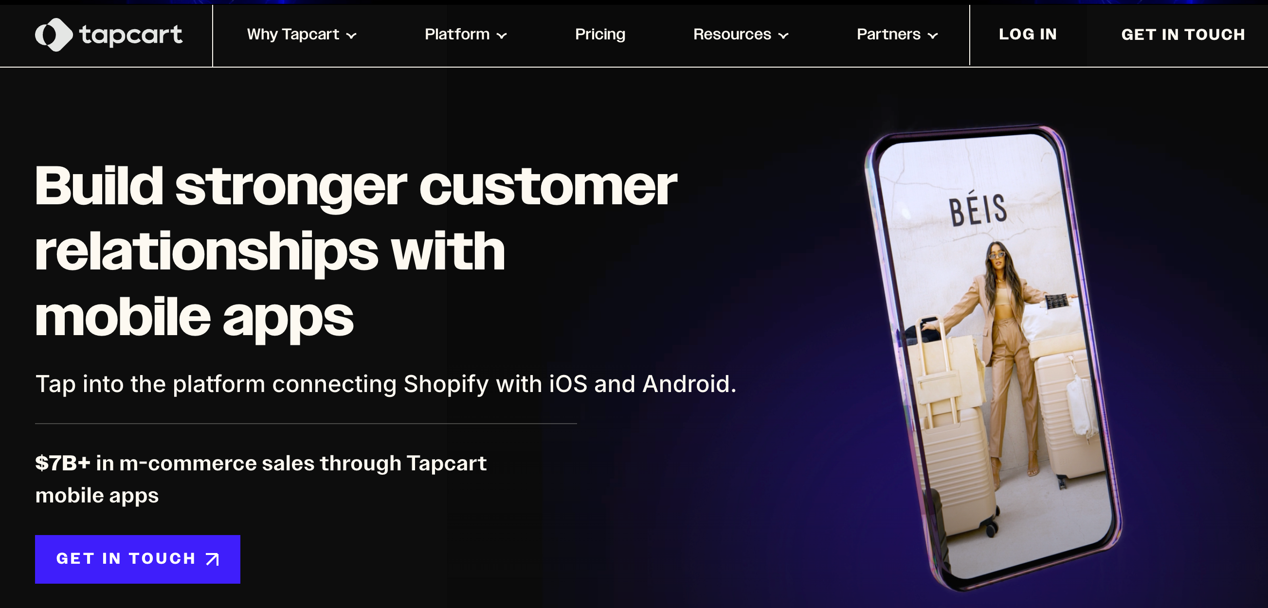 Homepage of Tapcart