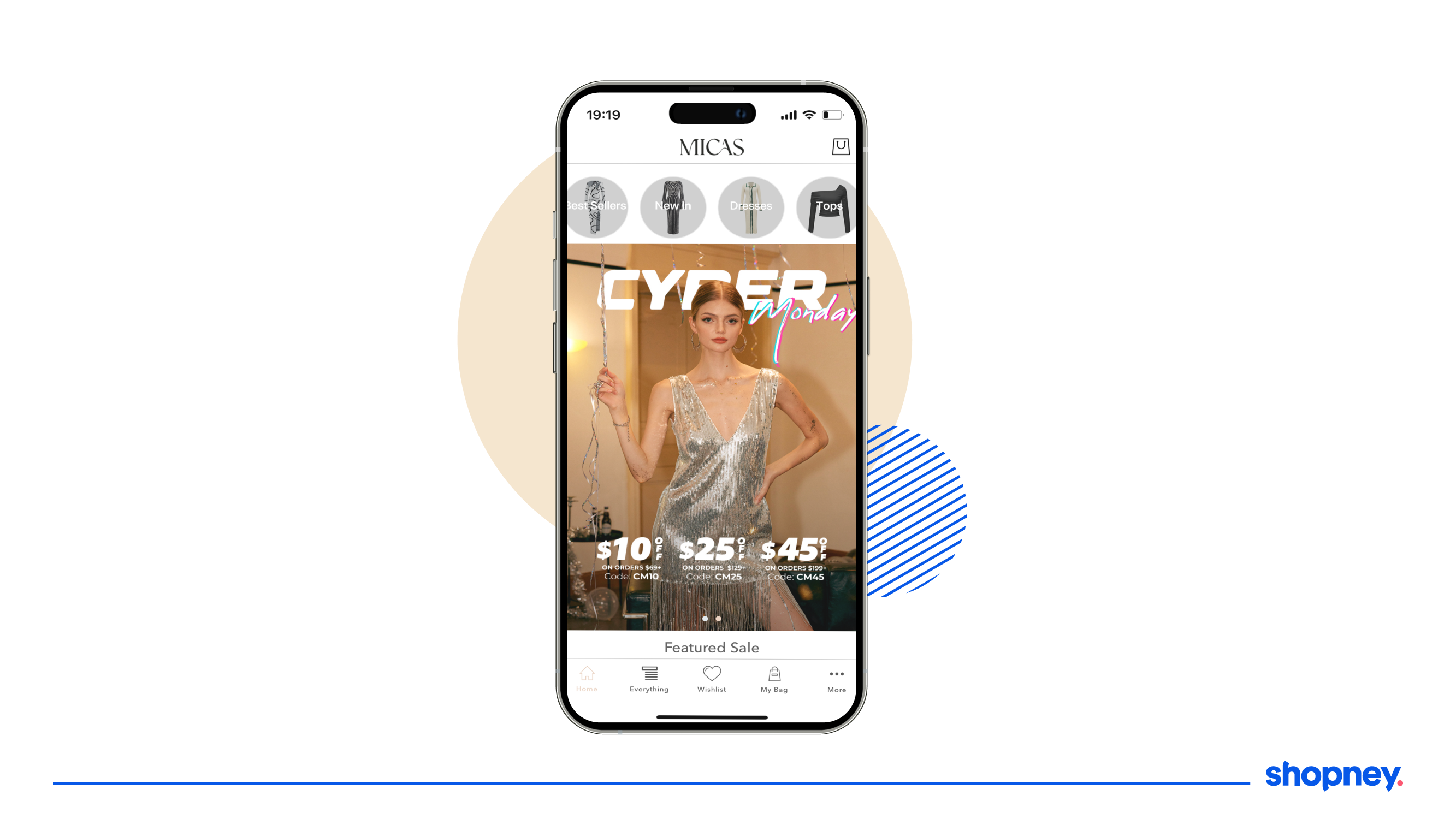 mobile app of a brand showcasing a cyber monday campaign.