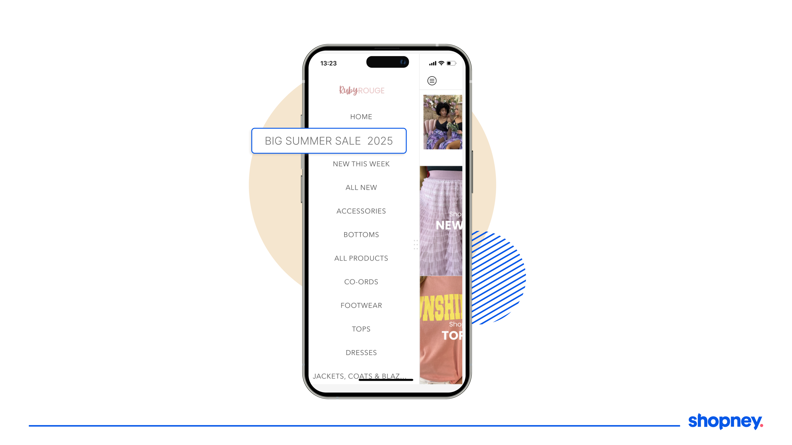 mobile app menu with a seasonal sale category.